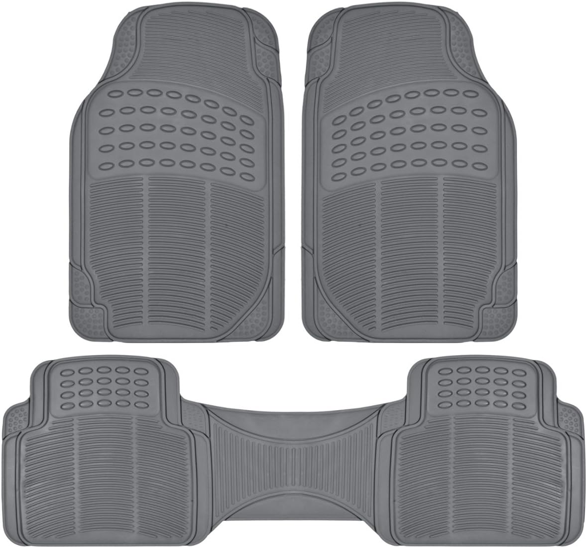 BDK Original ProLiner 3 Piece Heavy Duty Front & Rear Rubber Floor Mats for Car SUV Van & Truck, Gray - All Weather Floor Protection with Universal Fit Design