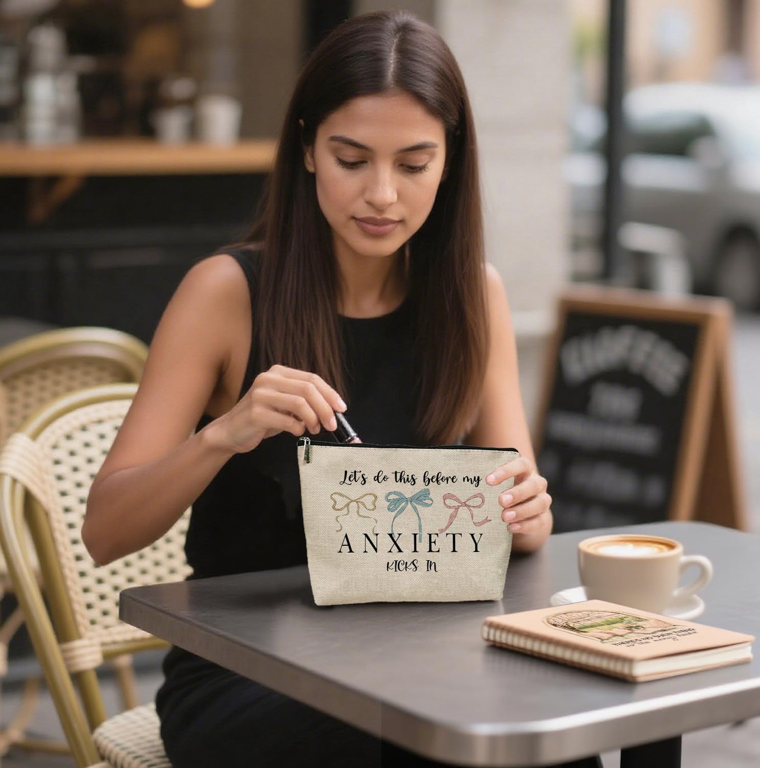 Funny Anxiety Themed Makeup Bag, Humor Self Care Cosmetic Bag, Gift for Women Friend Coworker Bestie Sister Social Worker Mom Teacher Therapist Graduation Birthday Christmas 10×7 Inch Khaki - Image 6