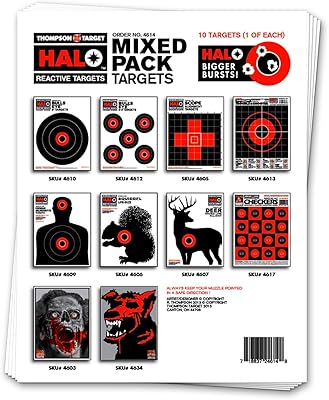 Halo Mix Pack - Reactive Splatter Gun Range Shooting Targets 8.5 x 11 Inches (20 Pack - 2 Each of 10)