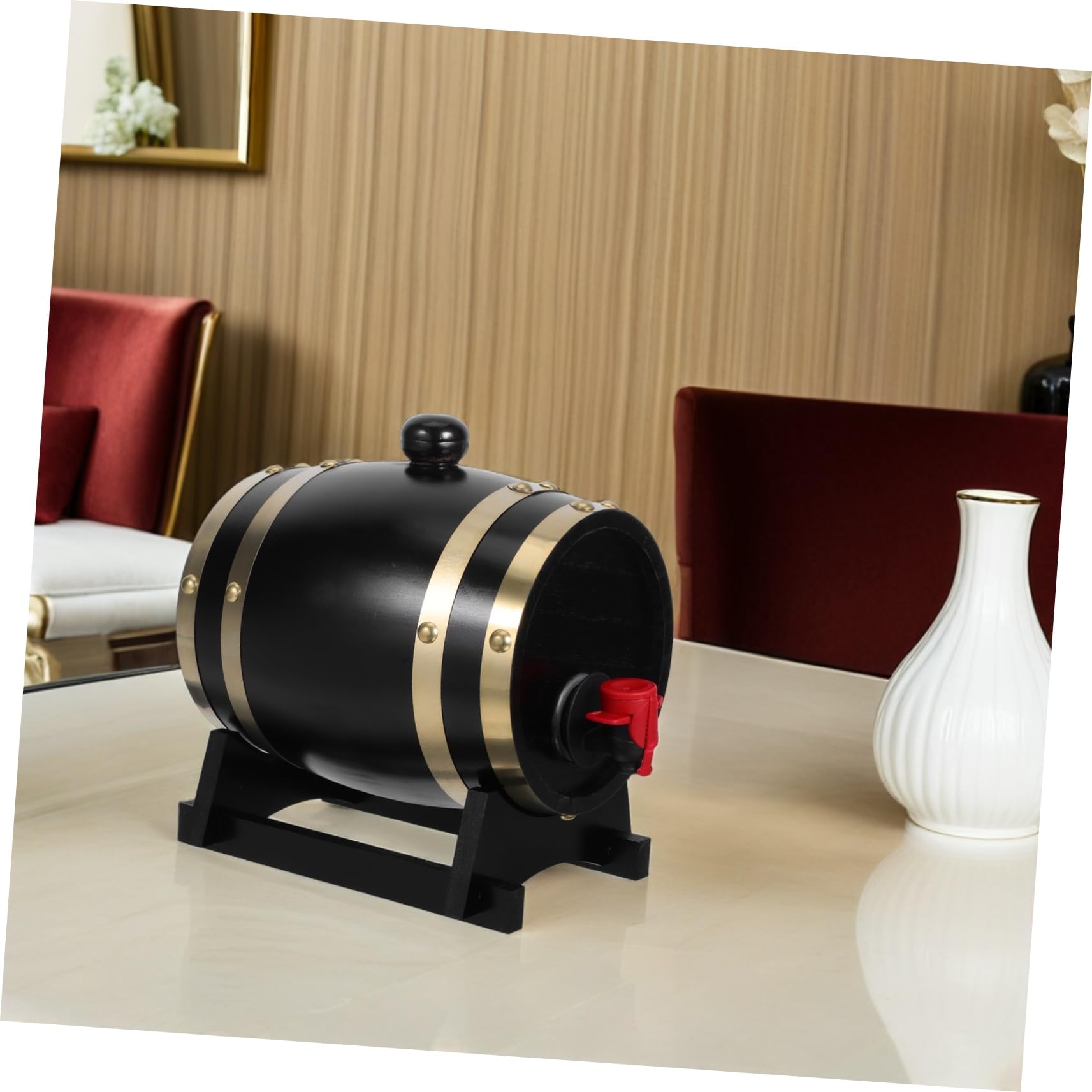 ULTECHNOVO Botte in Legno 1l Nera con Supporto per Vino e Liquori | Festival Birra Decor, Design Rustico Elegante, Servizio e Conservazione in Contesti Commerciali e Piccoli Gruppi