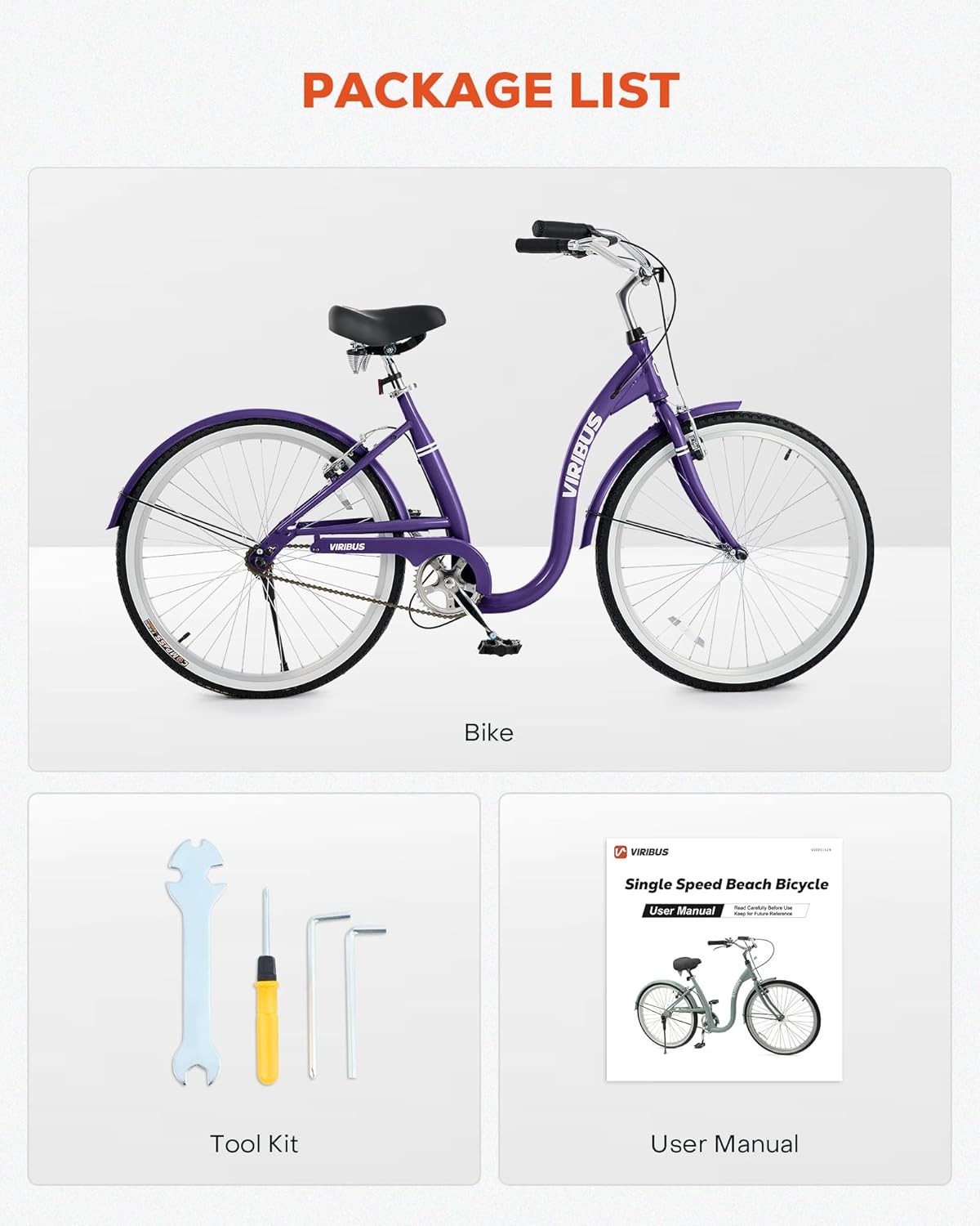 VIRIBUS Beach Cruiser Bike for Women, 26 inch Low Step Through Womens Bike with 1 Speed, Adjustable Saddle, Cruiser Handlebar & V Brakes, City Commute Bicycle for Adult Women Ladies, Purple