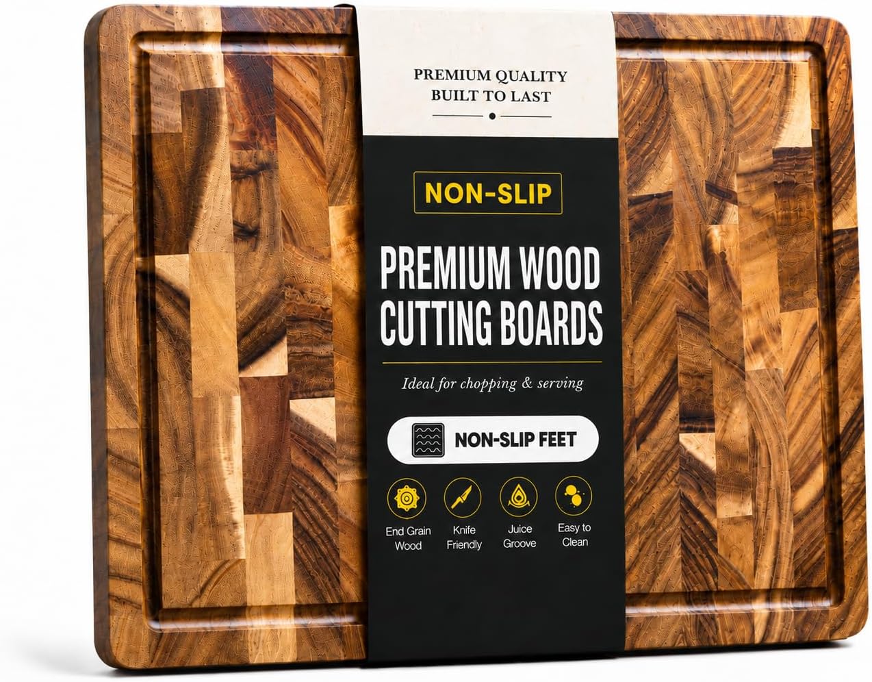 Walnut Cutting Board for Kitchen with Juice Groove, Handle & Non-Slip Feet