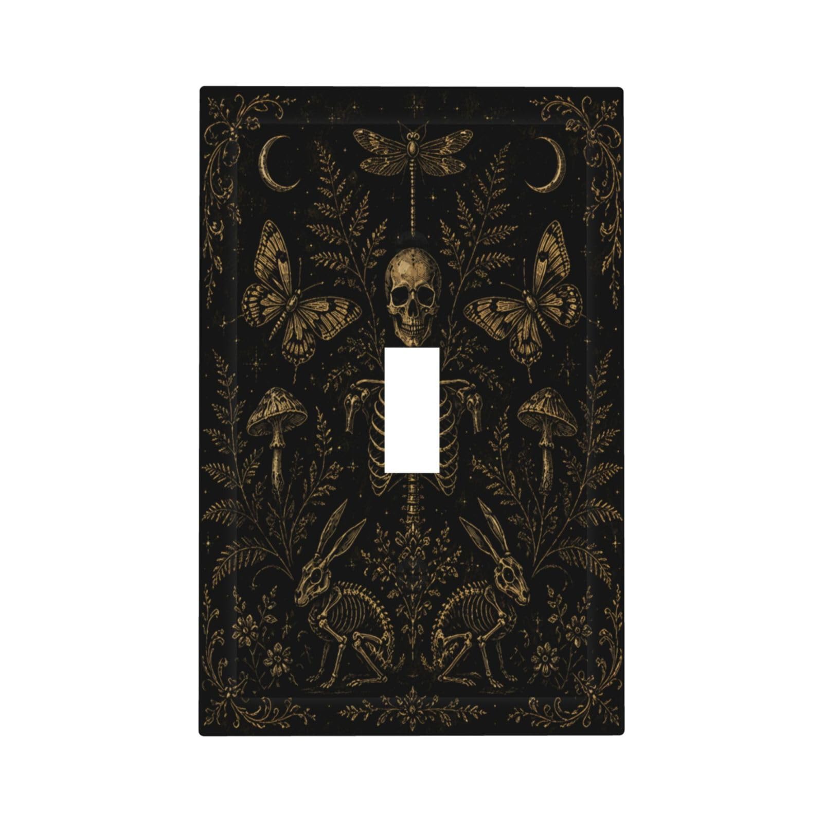 Xuejiaku Decorative Switch Plate Cover Vintage Gold Botanical Skeleton Gothic Single Toggle Light Switch Covers 1 Gang Outlet Covers Wall Plate Dark Academia Gothic Switchplate Faceplate Home Decor