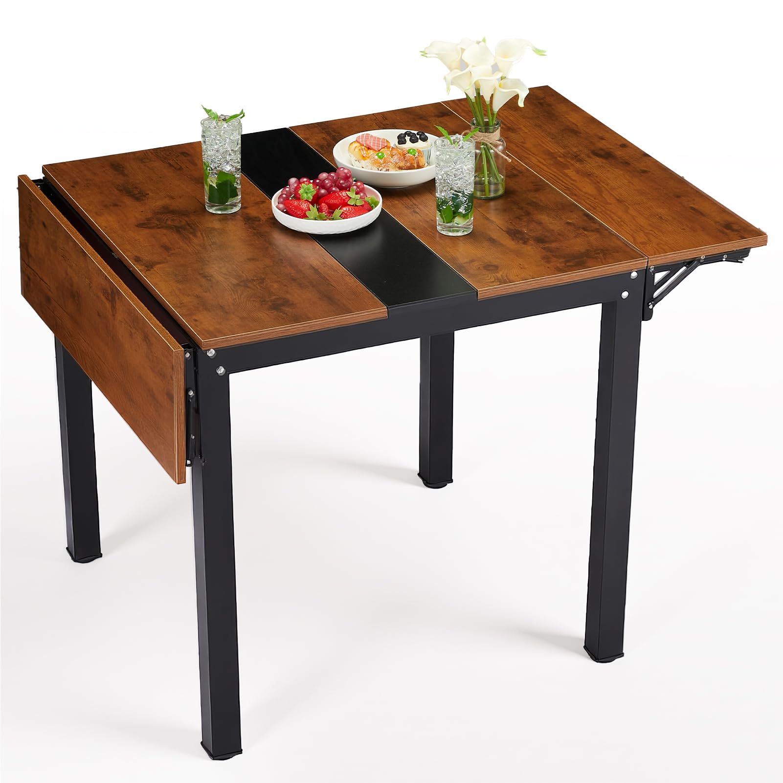 HAUSPROFI Klappbarer Esstisch, Küchentisch, klappbarer Küchentisch für 2-4 Personen, für kleine Räume, für Küche, Wohnzimmer, Wohnung, vintagebraun-tintenschwarz, 120 x 78 x75 cm