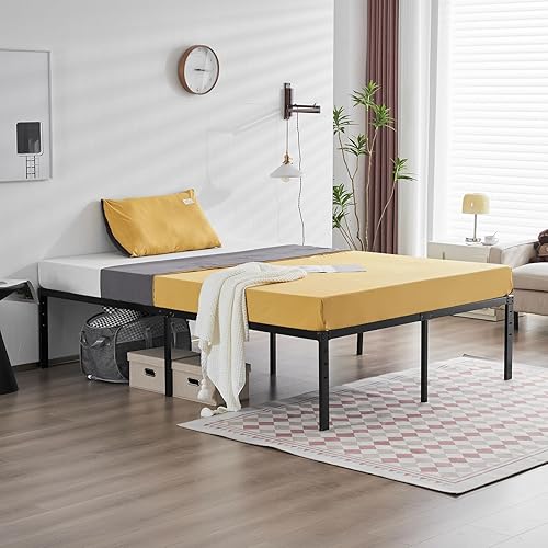 Miniatura 2 de Base de cama de metal, marco de cama de plataforma de metal simple, espacio de almacenamiento debajo de la cama, marco de cama resistente, marco de