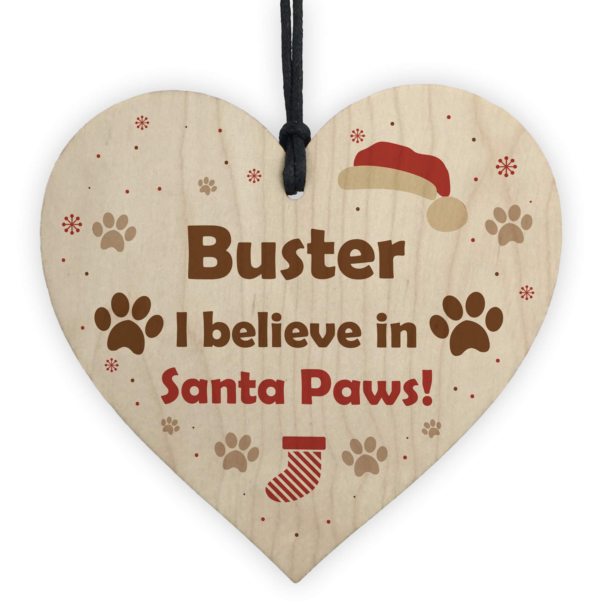 Red Ocean Pets First Christmas Bauble Decoration Wood Heart Santa Paws Dog Tree Decoration