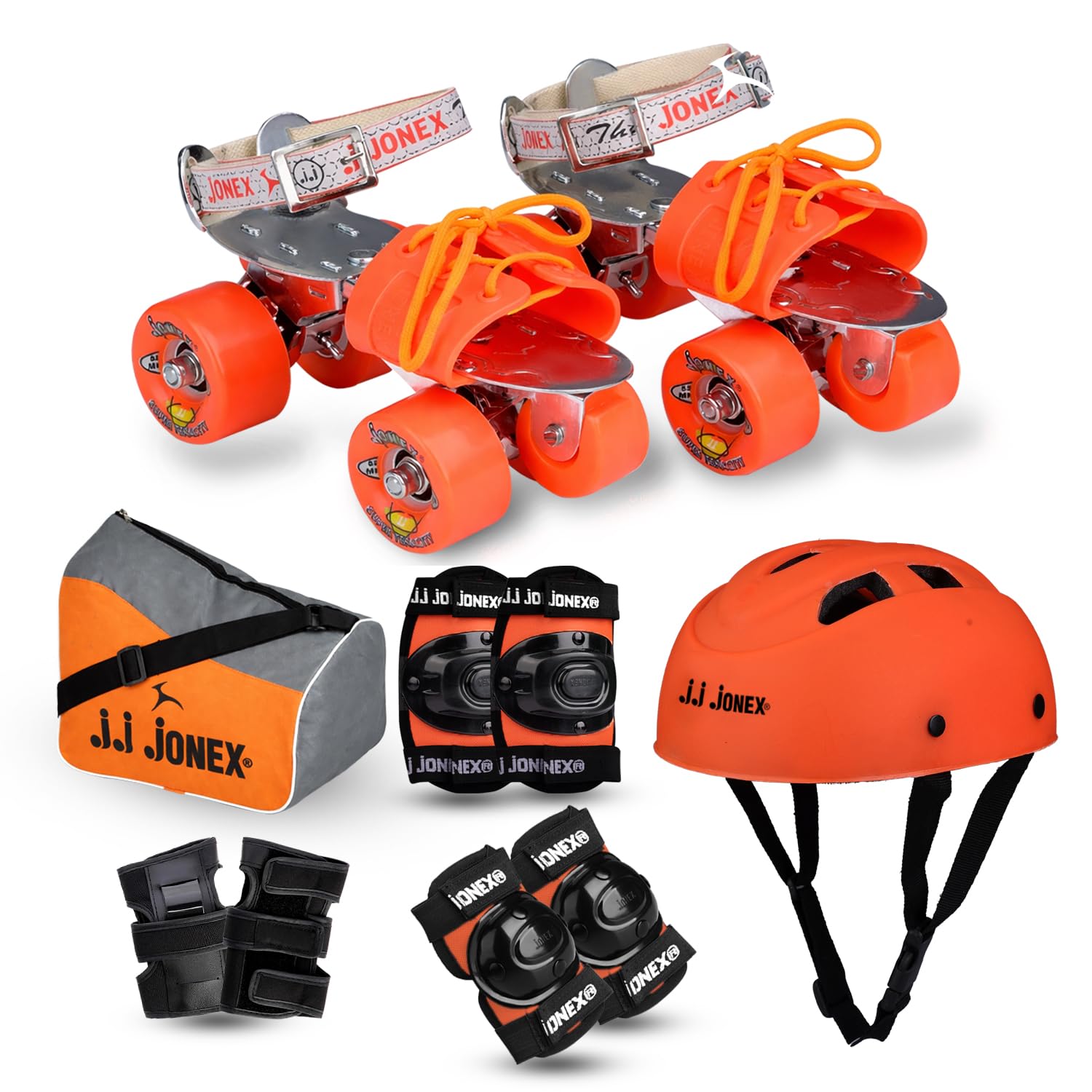 JJ JONEX Adjustable Roller Skates for Adults and Youth - Outdoor & Indoor Illuminating Skates (MYC) (Super Tenacity Orange Combo Age 6-11 Year PVC Helmet Size Medium)-image-12