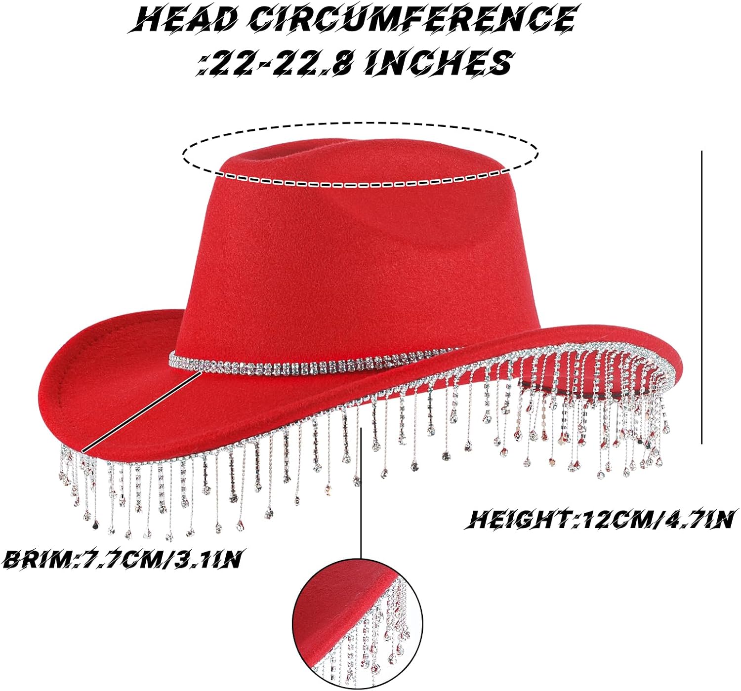 Rhinestone Cowboy Hats for Women, Bling Cowgirl Hat, Western Wide Brim Diamond Glitter Cowboy Hat for Girls