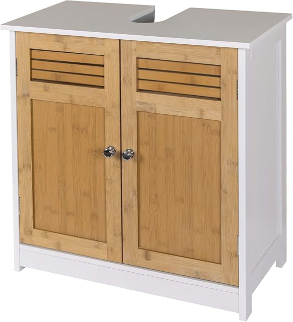EUGAD Szafka pod umywalkę, szafka pod umywalkę, szafka łazienkowa z 2 drzwiczkami, 60 x 30 x 60 cm, kolor biały/naturalny