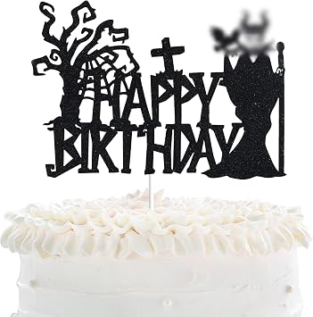 Witch Happy Birthaday Hallloween Cake Topper - Spooky Treeblight Halloween Party Black Glitter Cake Topper - Witch Birthday Party Derocation