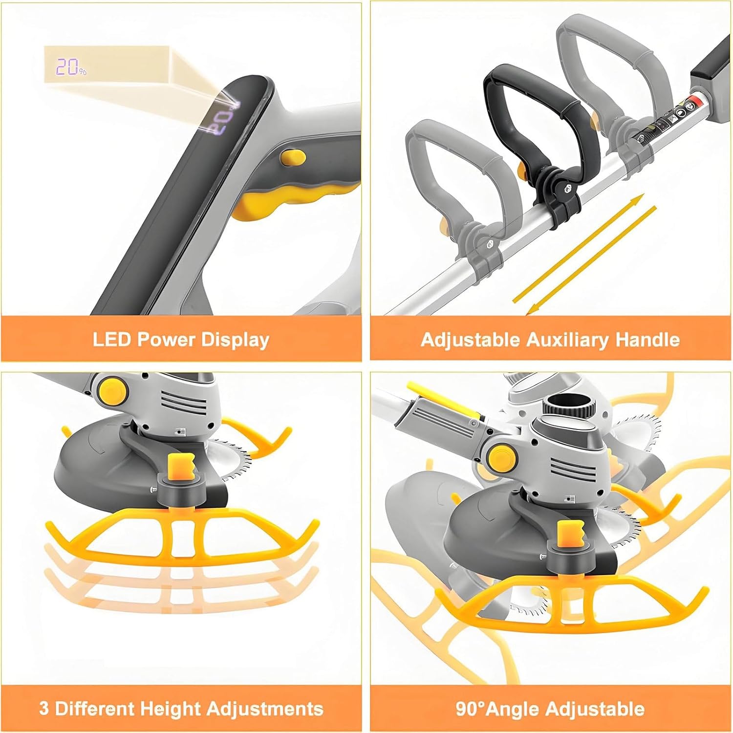 Weed Wacker Cordless & Edger, Electric Weed Wacker Cordless, Lightweight String Trimmer, Retractable Handle, 11000rpm, 2000W, for Lawn Care and Yard Work 21A