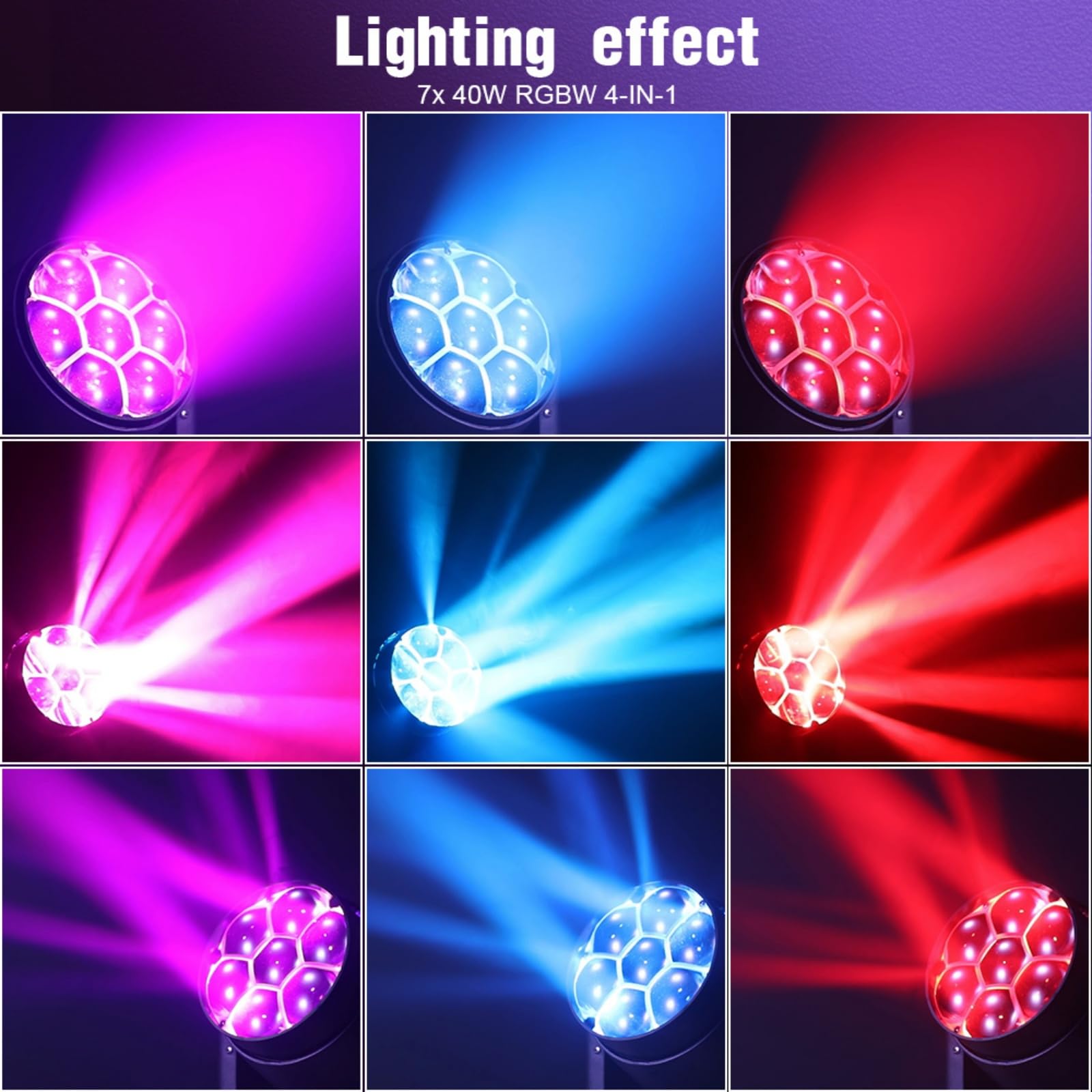 BETOPPER Cabezas móviles 350 W luces discoteca,Moving Head LED 7x40W RGBW Beam/Wash/Zoom/CTO efecto Bee Eye–Luces Spot para iluminación de escenario con activación sonora para fiestas, clubes,2 PCS
