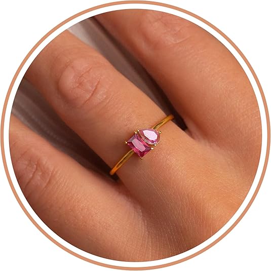 Birthstone Rings for Women Non Tarnish Gold Rings Mothers Day Gifts Birthday Gifts for Teen Girls Dainty 14K Plated Adjustable CZ Stacking Promise Ring Christmas Stocking Stuffers Anniversary Jewelry for Friend Sister Girlfriend Mom