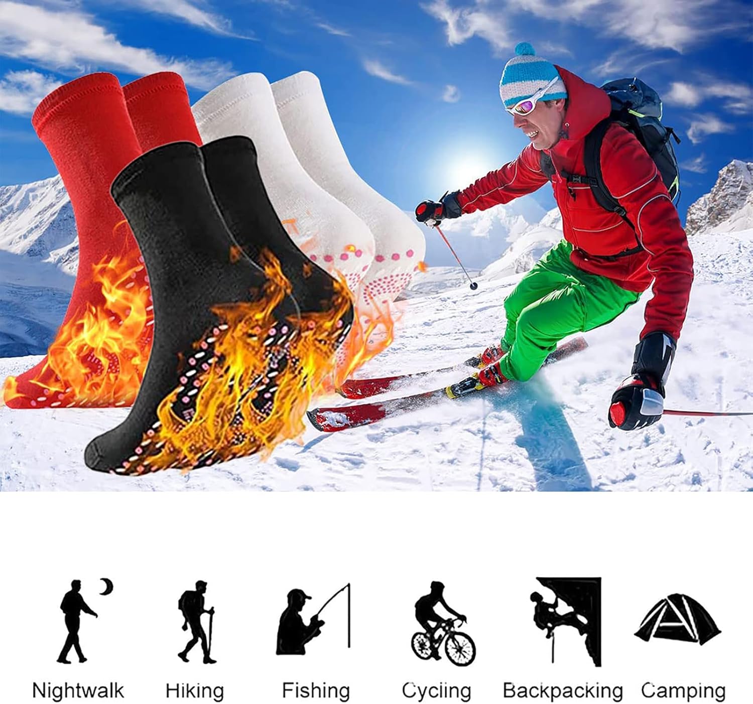 VAOSWUSA Tourmaline Slimming Health Sock One Pair Self Heating Socks, Tourmaline Acupuncture Socks, Tourmaline Slimming Health Sock, Tourmaline Acupuncture Socks, Magnetic Self-Heating Socks（White） : Everything Else