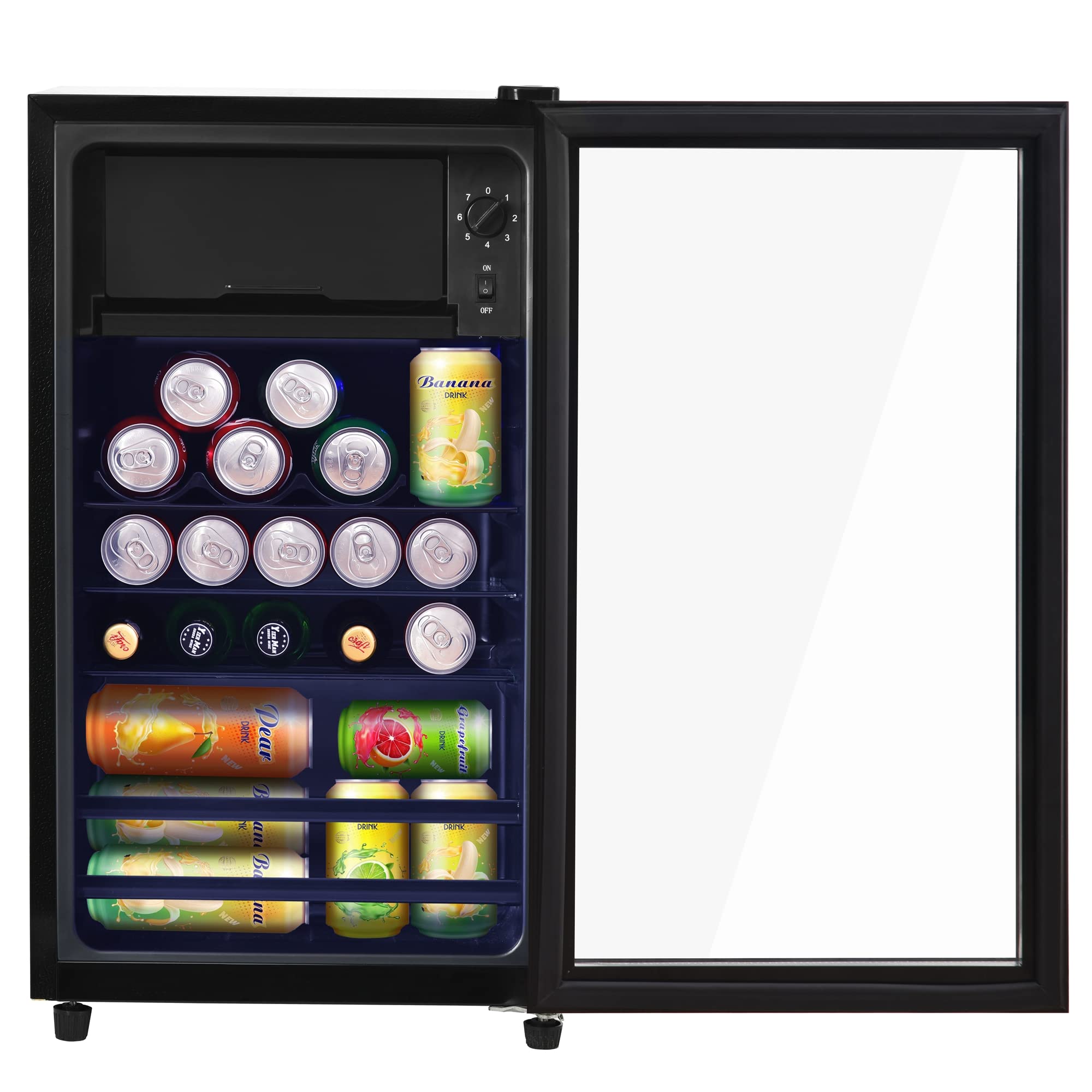 Merax Mini Kühlschrank 76L Freistehend Getränkekühler 70L Kühlschrank 6L Gefrierschrank Schwarz