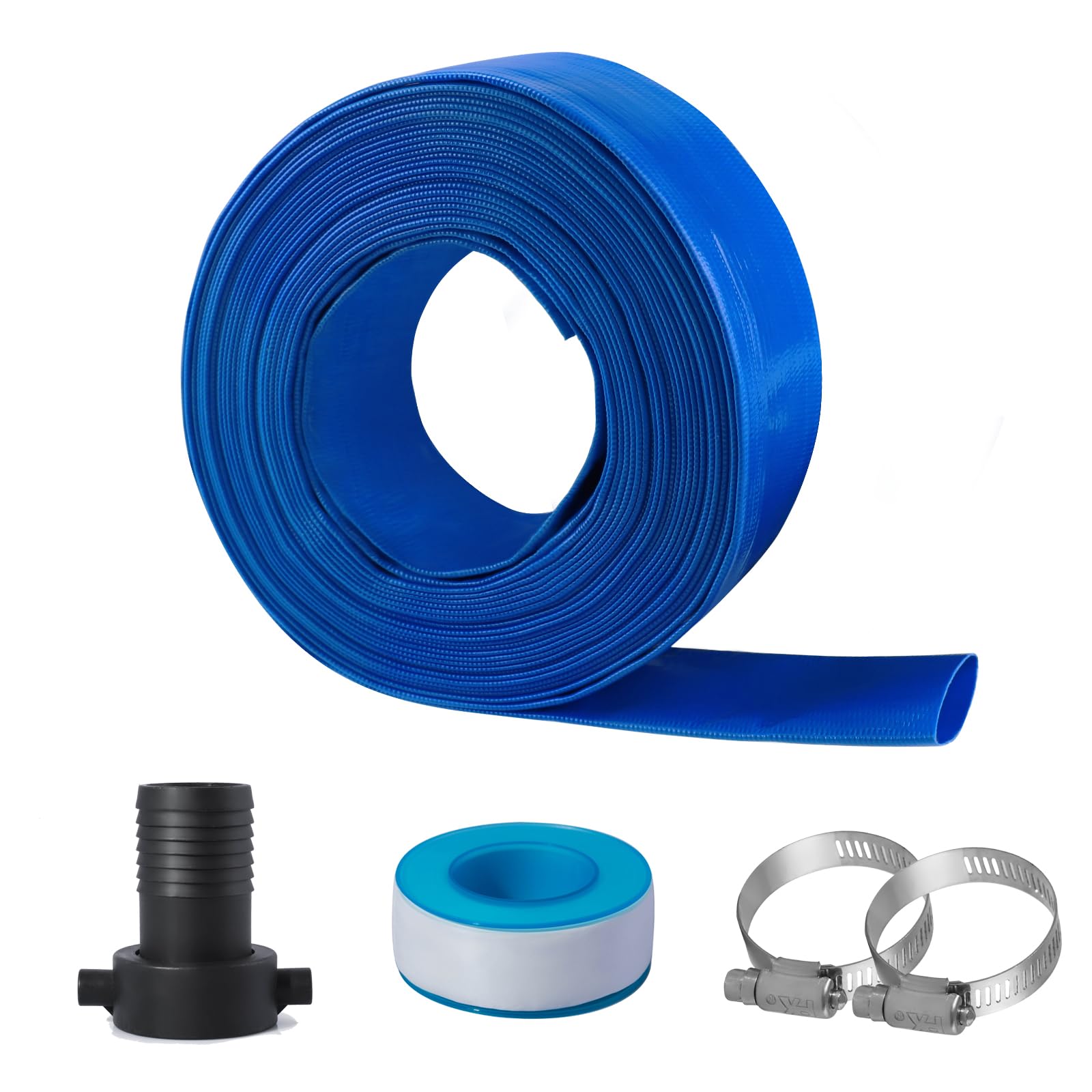 Eastrans Kit de manguera de retrolavado de piscina de 1 1/2 pulgadas x 50 pies con adaptador NPT hembra, manguera de bomba de descarga resistente para piscina, manguera de drenaje de piscina reforzada