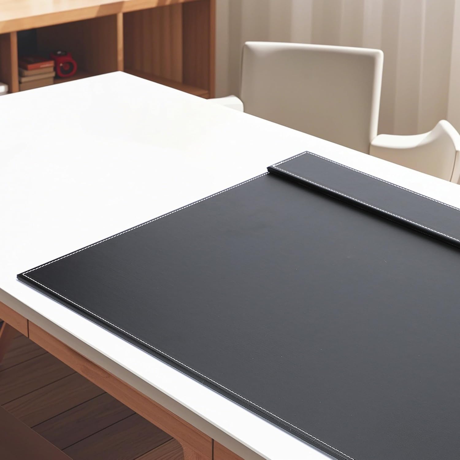 24" x 18" Leather Desk Blotter with Top Rail for Writing Leather Executive Desk Pad Protector Desk Mat for Office Home Workplace Black