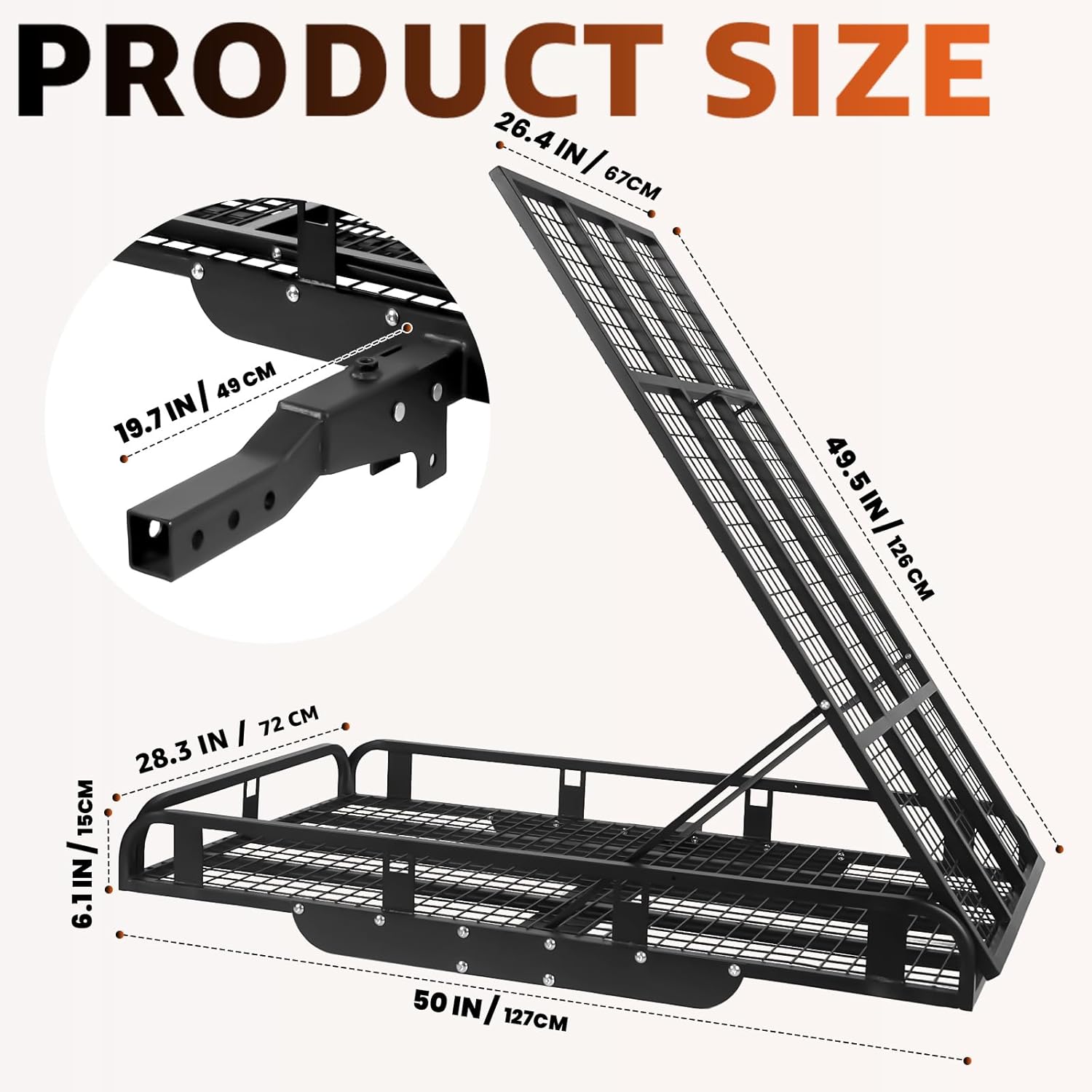 CETIVENO Hitch Cargo Carrier with Ramp,50” X 28.3” Folding Wheelchair Carrier for Car with 49.5” Ramp, Stabilizer & 2 Tie Down Straps, 1000 Lbs, Fit 2" Hitch Receiver, Hitch Cargo Carrier for SUV Car