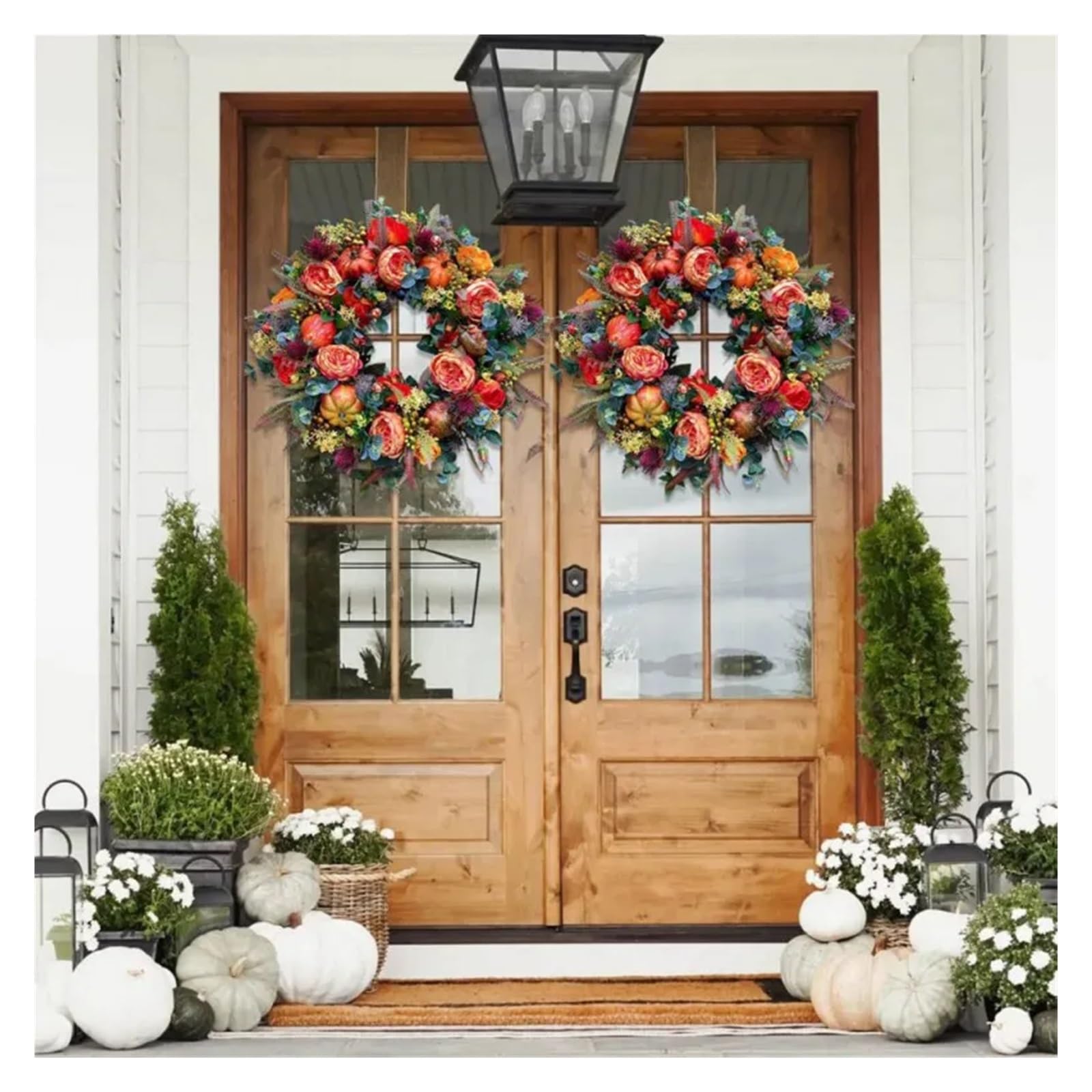 Ghirlanda per porta Ghirlande autunnali con fiori di peonia artificiali da 30/40 cm, ghirlanda for porta d'ingresso petali zucca e bacche, decorazioni for la festa della mamma(30cm)
