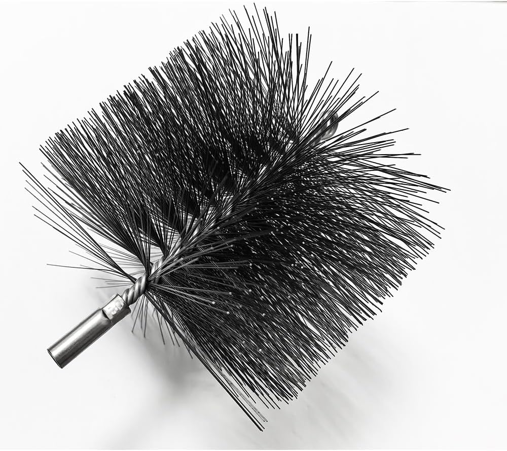 Wire Chimney Cleaning Brush with 5/16" Fitting and 15 Rods, 6 Inch Round Steel Chimney Cleaning Brush, 6 Inch Nylon Brush,16 Inch Long Rods for Fireplace Duct Or Other Streight Duct