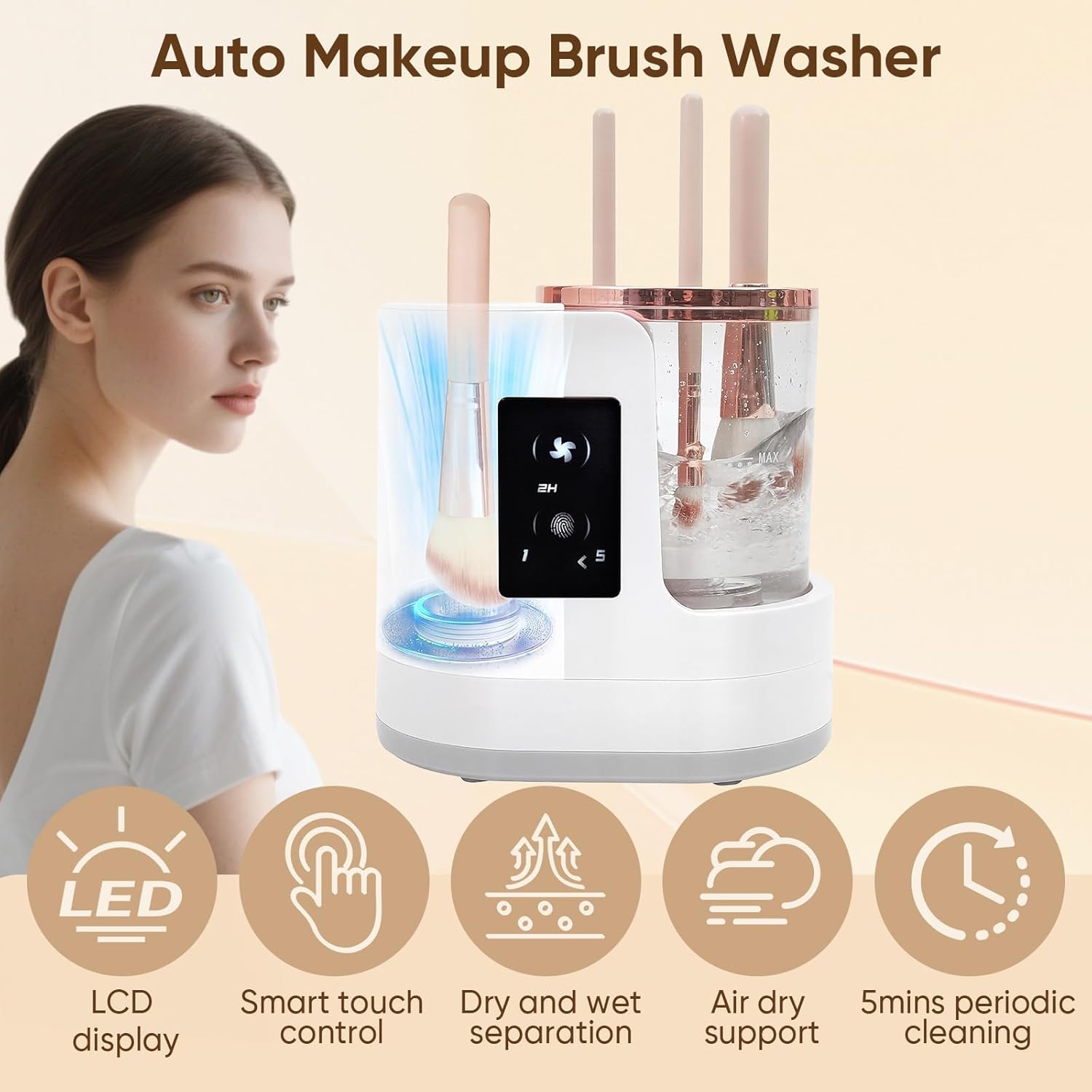 3 IN 1 Electric Makeup Brush Cleaner,Automatic Makeup Brush Cleaner with Makeup Brush Dryer,Portable USB Deep Cleaning for All Size Beauty Makeup Brush Set,Blush Brush,Sponges