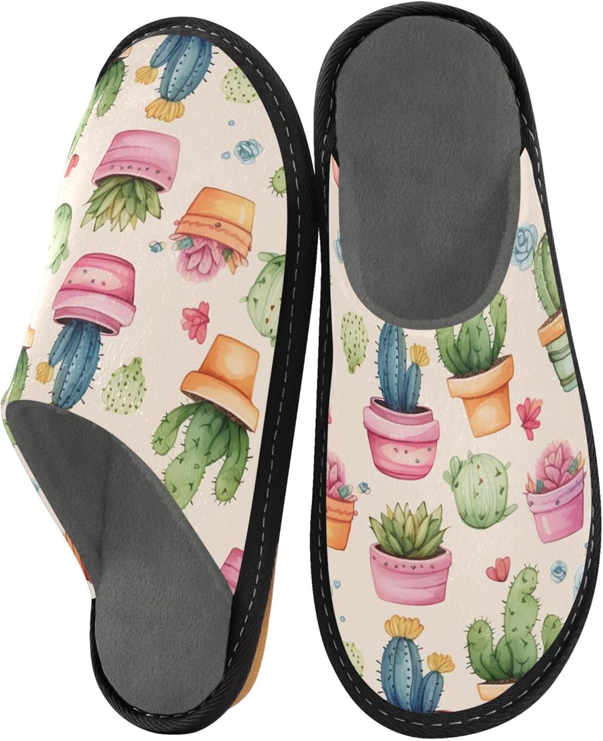 Cactus Plant House Slippers – Cozy Fuzzy Slippers for Guests, Washable & Disposable, Perfect for Shoeless Home, Spa & Hotel Use A111006