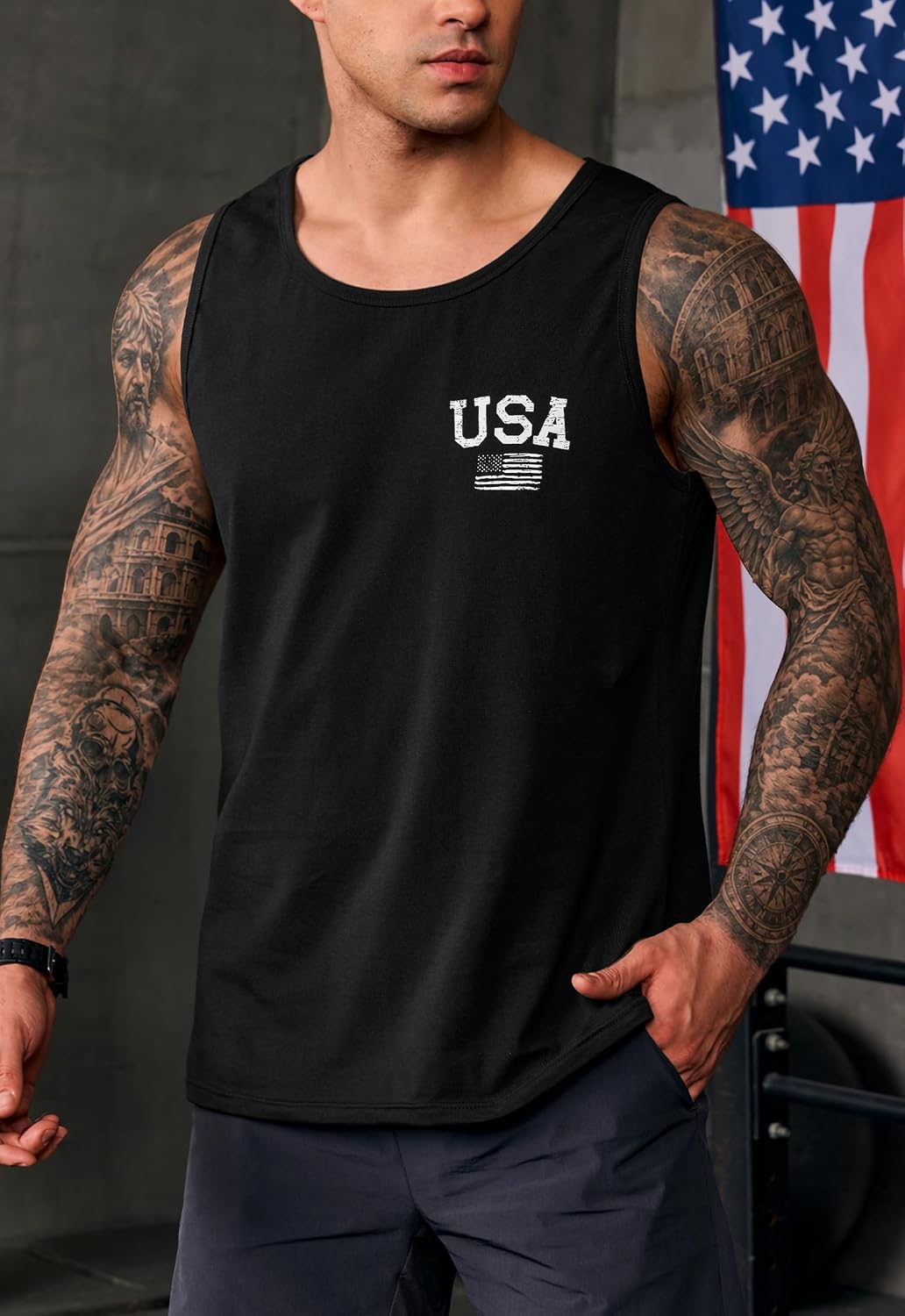 Arvilhill Men's American Flag Tank Tops 4th of July Patriotic Muscle Sleeveless Shirt (S-2XL)