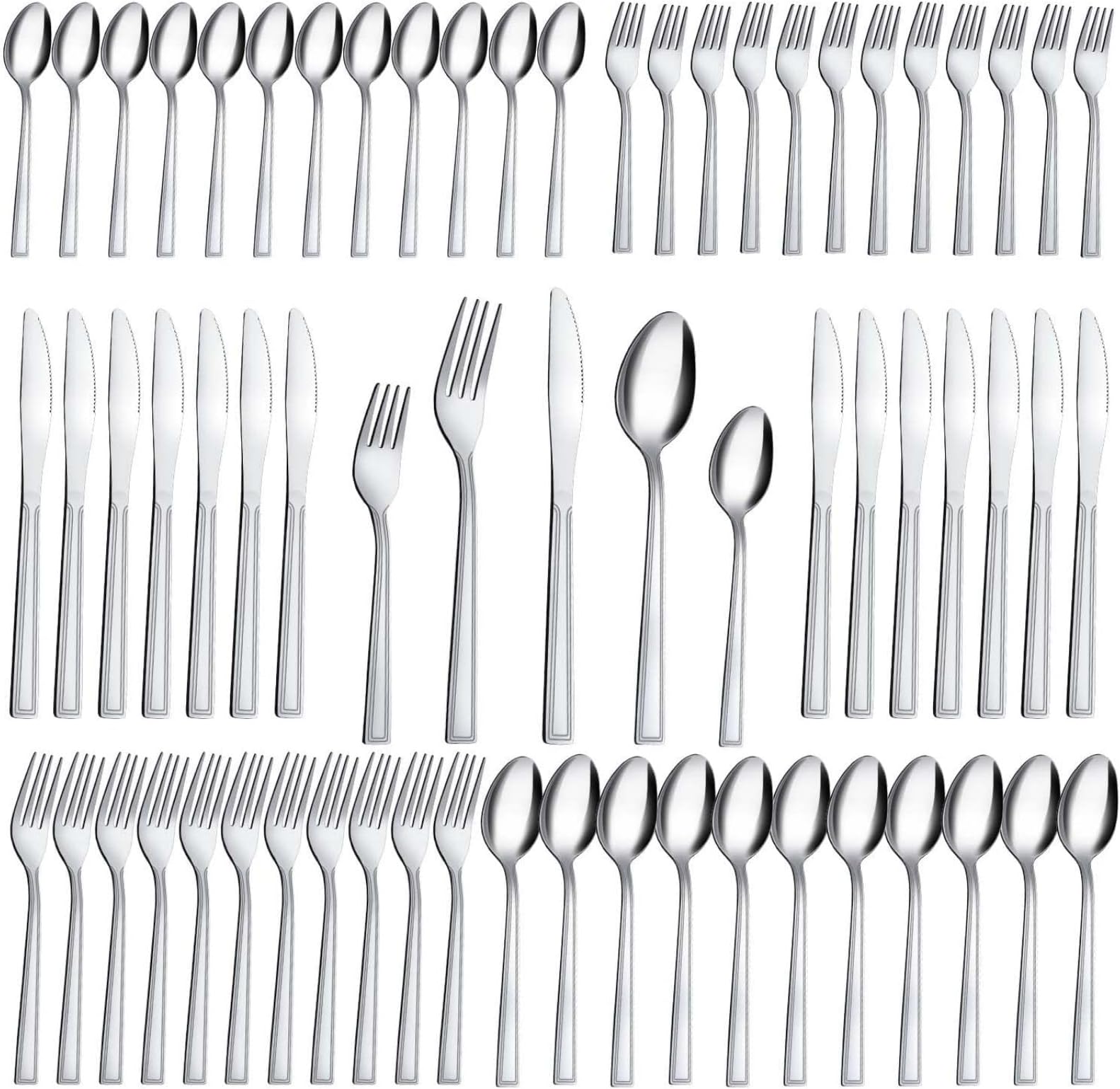 Hunnycook 60-Piece Silverware Set - Stainless Steel Silverware Set for 12, Include Spoons and Forks Set, Mirror Polished, Dishwasher Safe, Cutlery Set for Home Kitchen Restaurant
