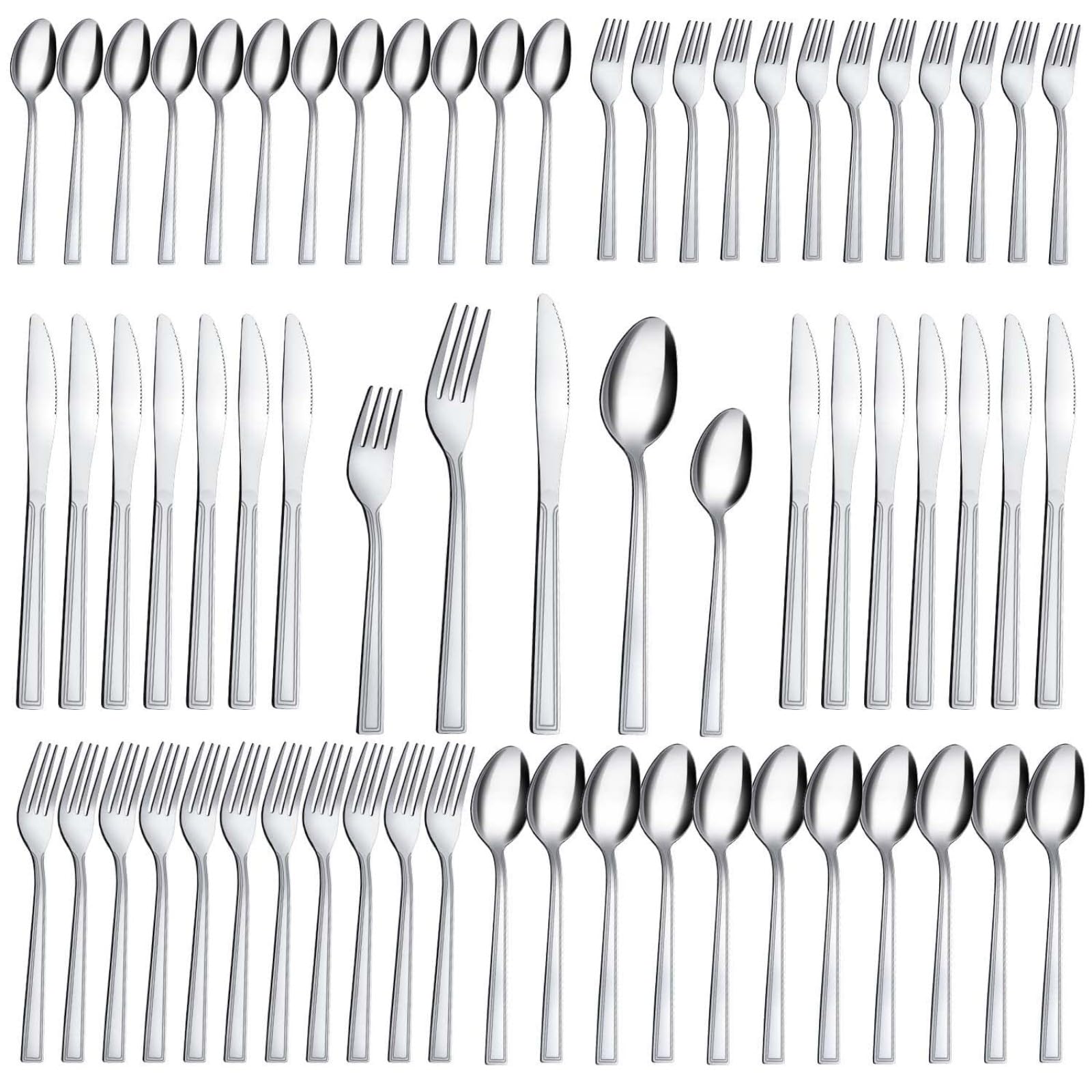 60-Piece Silverware Set - 12 Stainless Steel Silverware Set, Include Spoons and Forks Set, Mirror Polished, Dishwasher Safe, Cutlery Set for Home Kitchen Restaurant