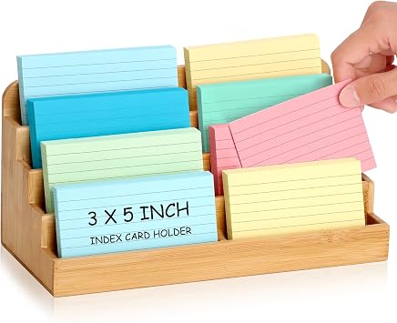 4 Tier Index Card Display Stand 3x5 Inch Index Card Organizer Wood Sticky Note Holder Business Card Display Stand 8 Pockets for Desktop 600 Sheets Capacity for Office Business Table