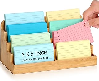 4 Tier Index Card Display Stand 3x5 Inch Index Card Organizer Wood Sticky Note Holder Business Card Display Stand 8 Pockets for Desktop 600 Sheets Capacity for Office Business Table