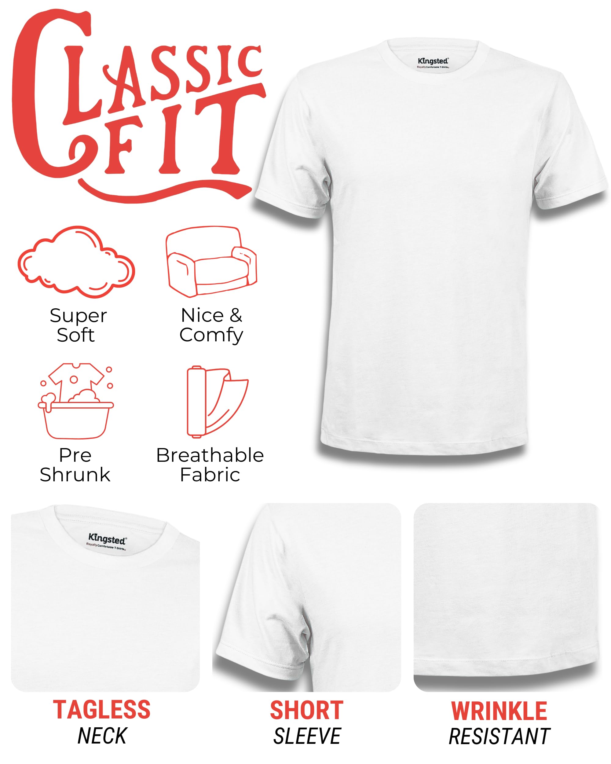 Kingsted Camisetas Clásicas de Color Liso para Hombre
