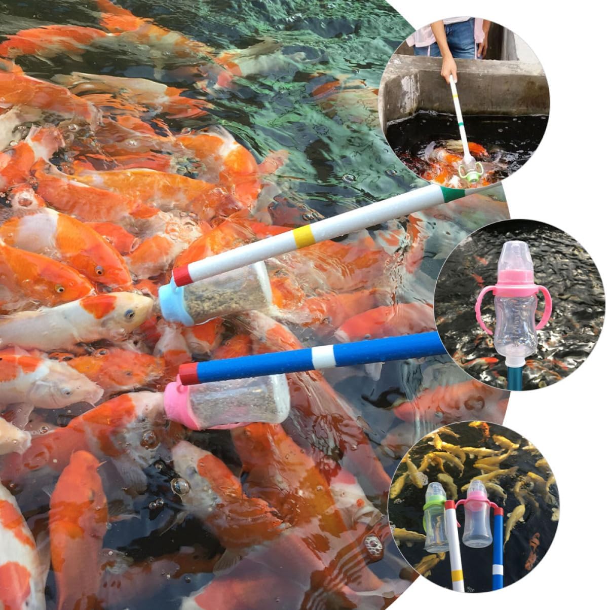 Kisangel 2pcs Fish Feeder Bottle for Aquarium Carp Dispenser Pole Easy to Clean and Install for Feeding Fish and Carp Tanks