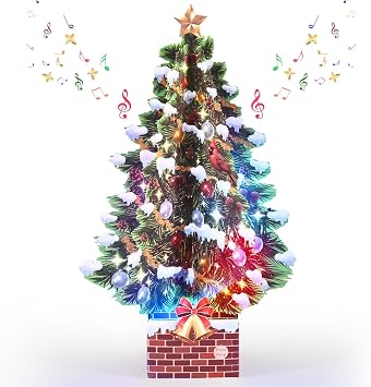 VIVIKEN I klar ve M zikli Pop Up Noel Kartlar , 12 in  Noel A ac  3D Tasar m, Noel Tatili i in El Yap m  M zikal A l r Tebrik Kart , Zarf ve Not Kart  Dahil