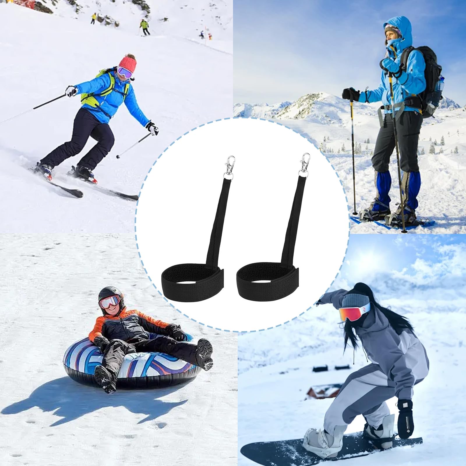Sangles Gants Ski Nylon avec Bouton Métal pour Snowboard Accessoires