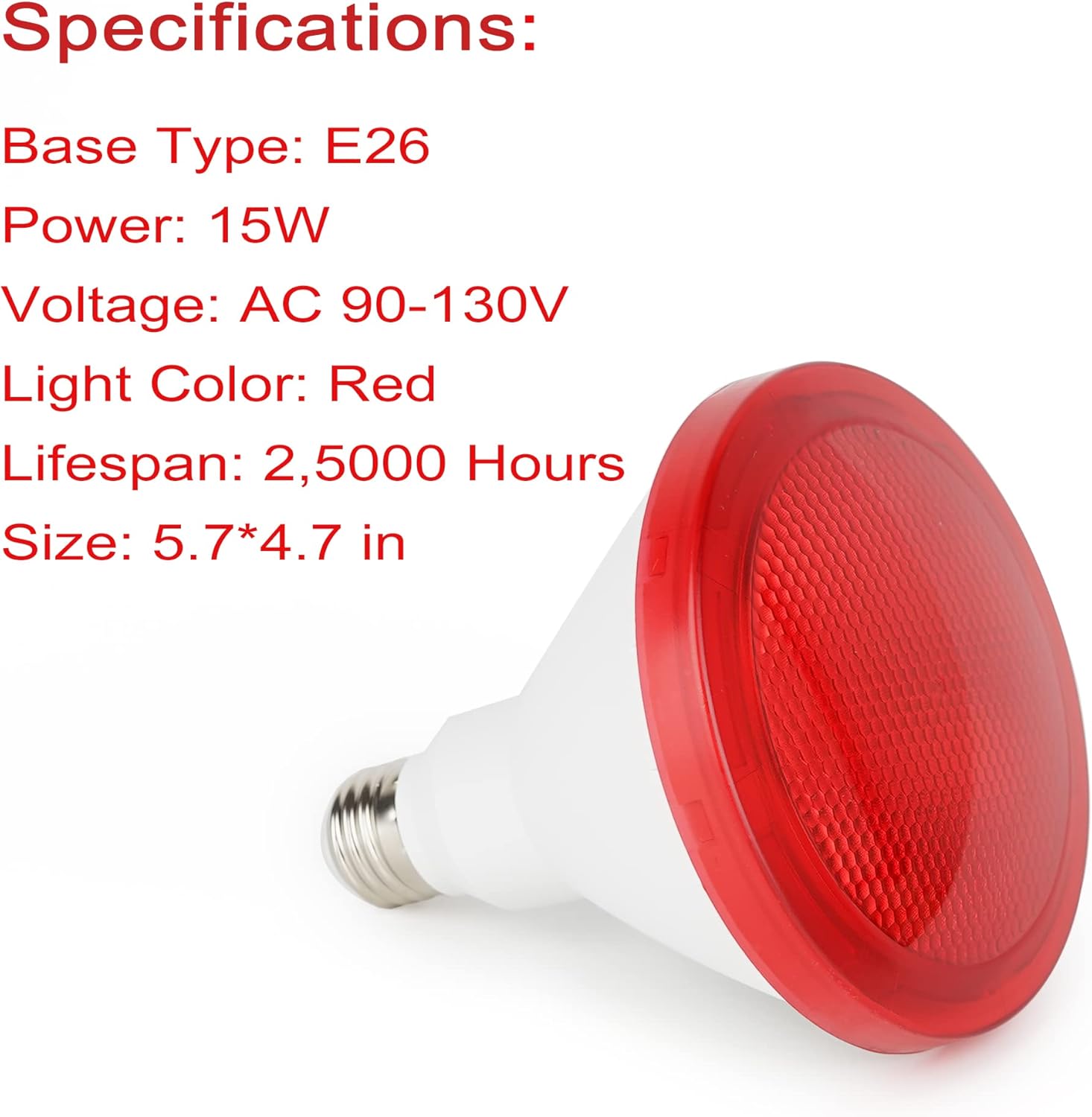 Red Flood Light Bulbs, 15W (100 Watt Equivalent) E26 Base Par38 LED Red Light Bulb for Halloween Decor, Holiday, Christmas, Porch, Backyard (2 Pack)
