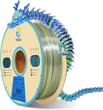 YOUSU 3D Printer Filament, Tri-Colors PLA Filament 1.75mm, Coextrusion Silk PLA Filament, Rainbow PLA Filament with Silk PLA Blue-Purple-Yellow, 3D Printing Filament +/-0.02mm, 1kg/2.2lbs