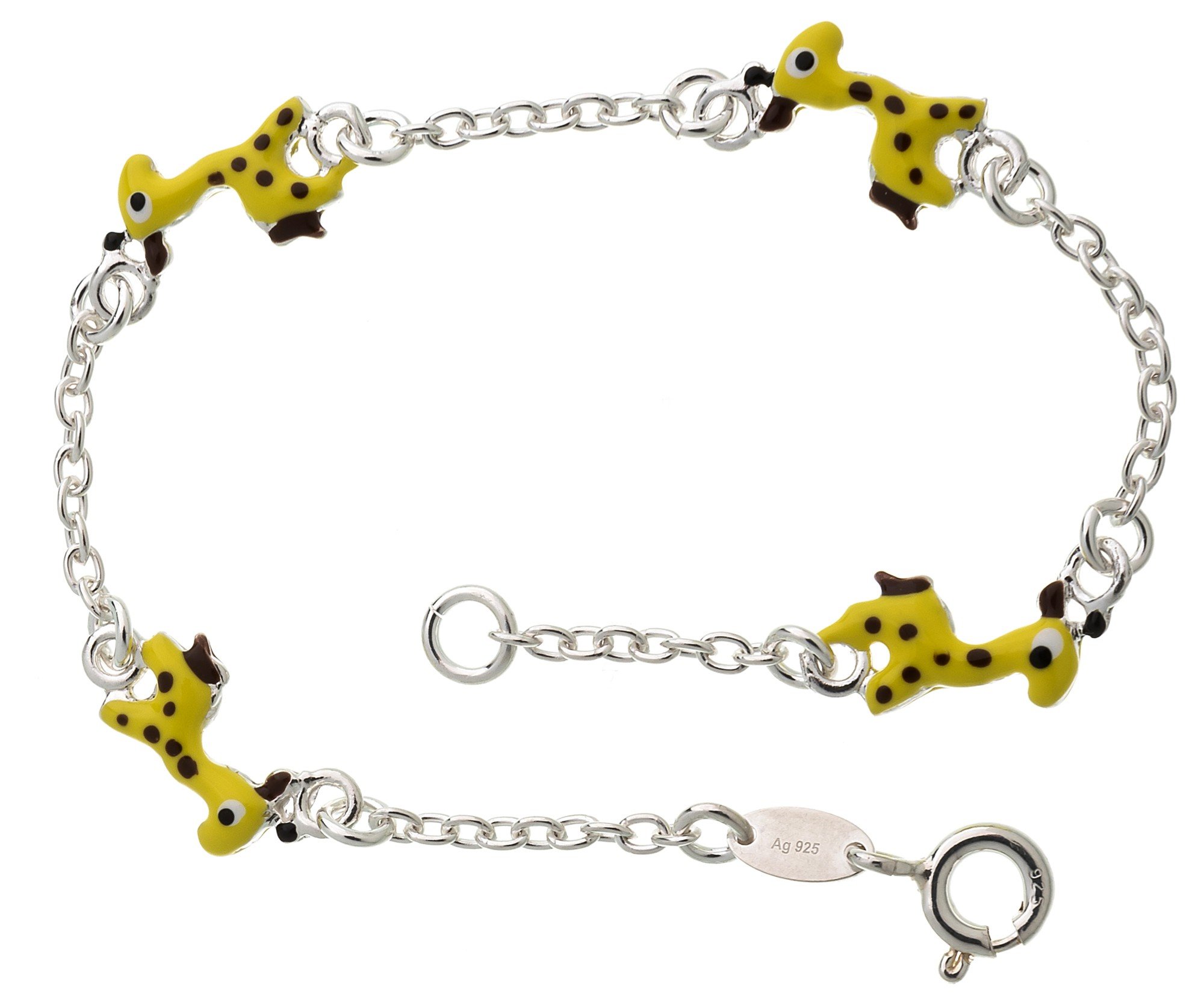 Kinder-Armband mit 4 Giraffen - massiv 925 Silber, Länge von 11-17cm