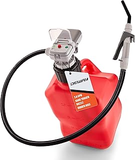 Deway Automatic Fuel Transfer Pump w/Hand Nozzle, AA Battery Powered, Advanced Adapters For All Size Gas & VP Racing Cans, Extra Long 59" Rubber Hose, Portable Liquid Pump for Gasoline, Diesel Fuel