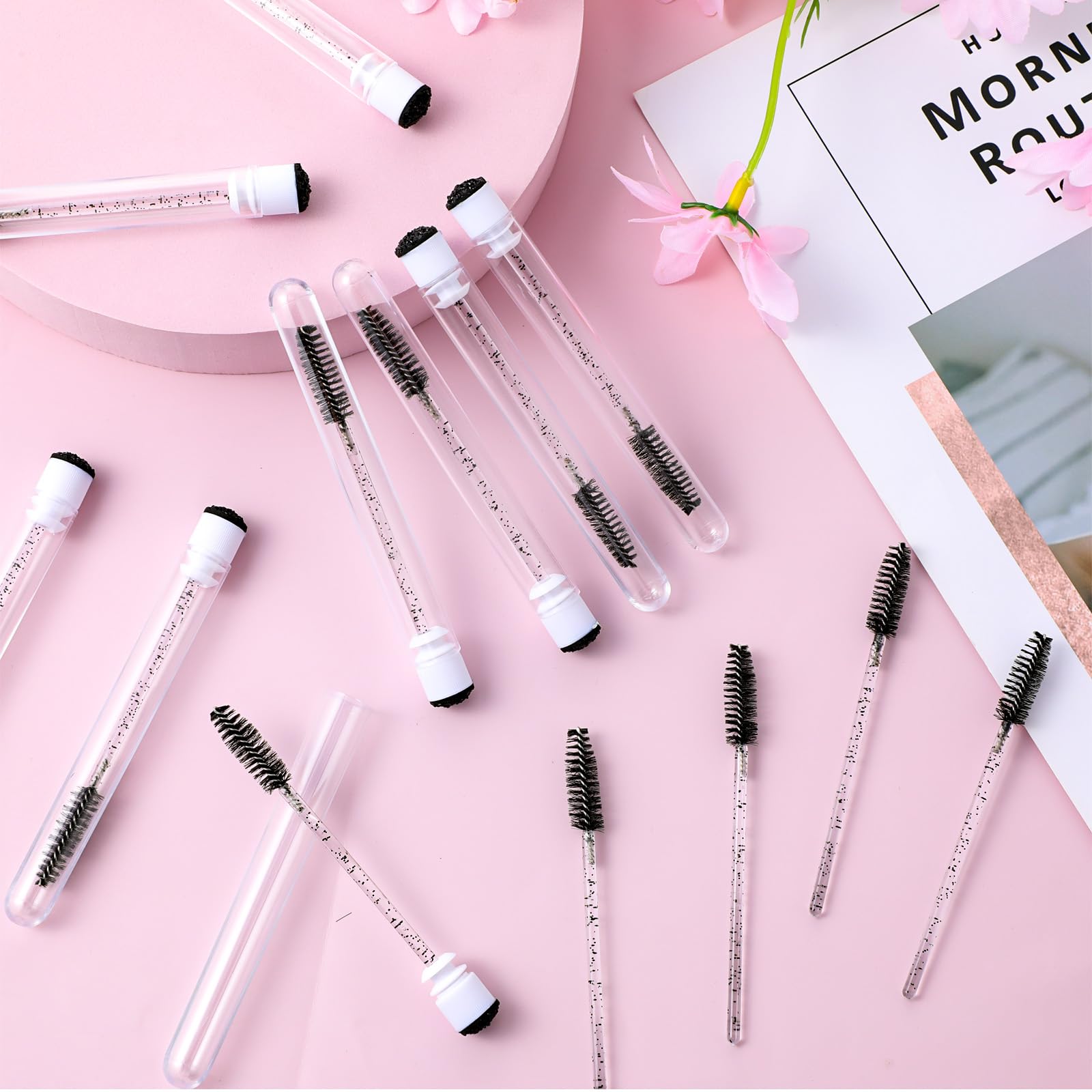 70 Stück Schwarze Wimpernbürstchen Einweg Wimpern Bürste mit 20 Stück Wiederverwendbare Leere Mascara Tube Set,Kristall Wimpernkamm, für Wimpernverlängerung Make up Tool Applikator Wimpernbürste Tube