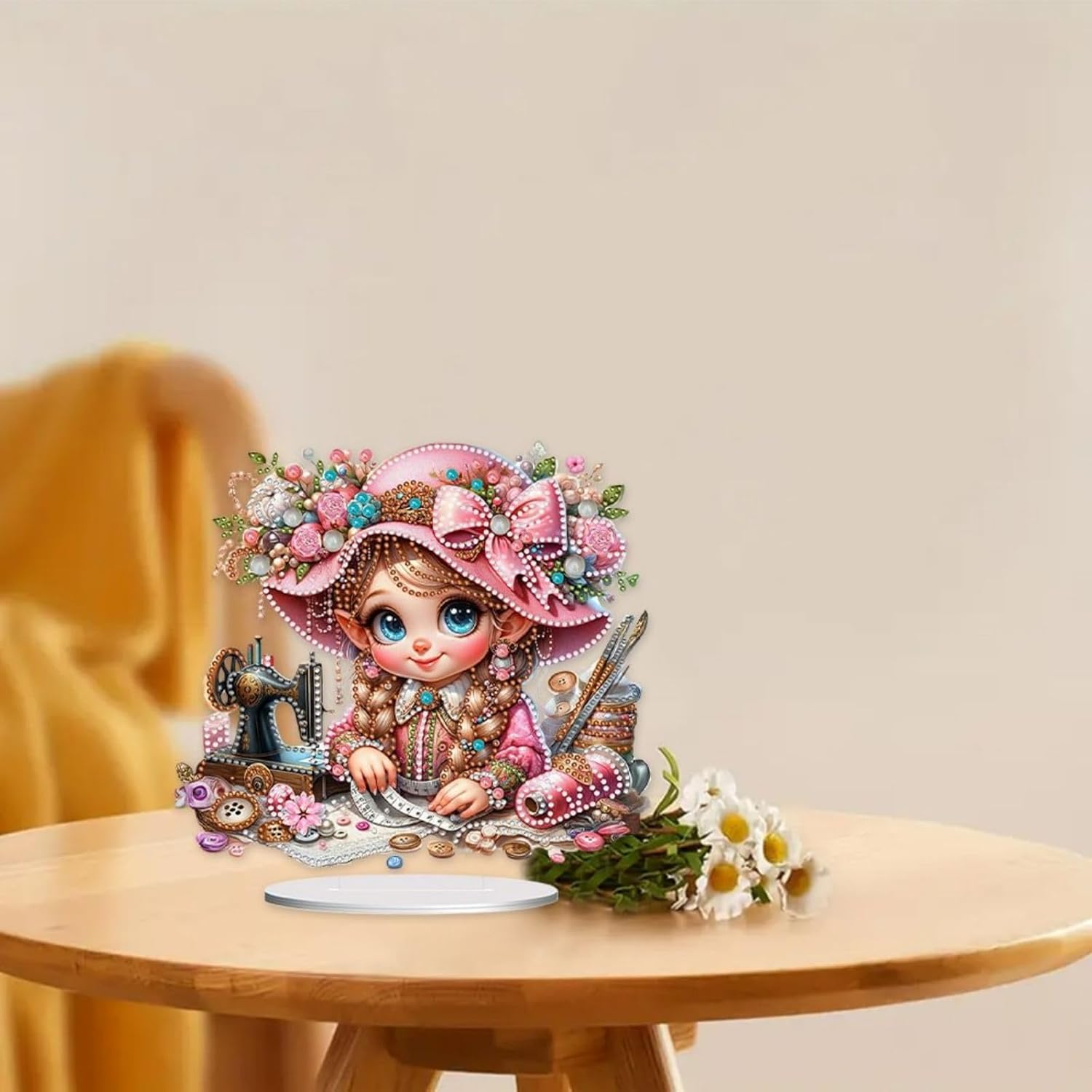 6Pcs DIY Diamond Desktop Ornament Autumn Special Shaped Crystal Diamond Art Painting Double Sided Pattern Single Sided Diamond Tabletop Ornaments Home Decor-Sewing Girl