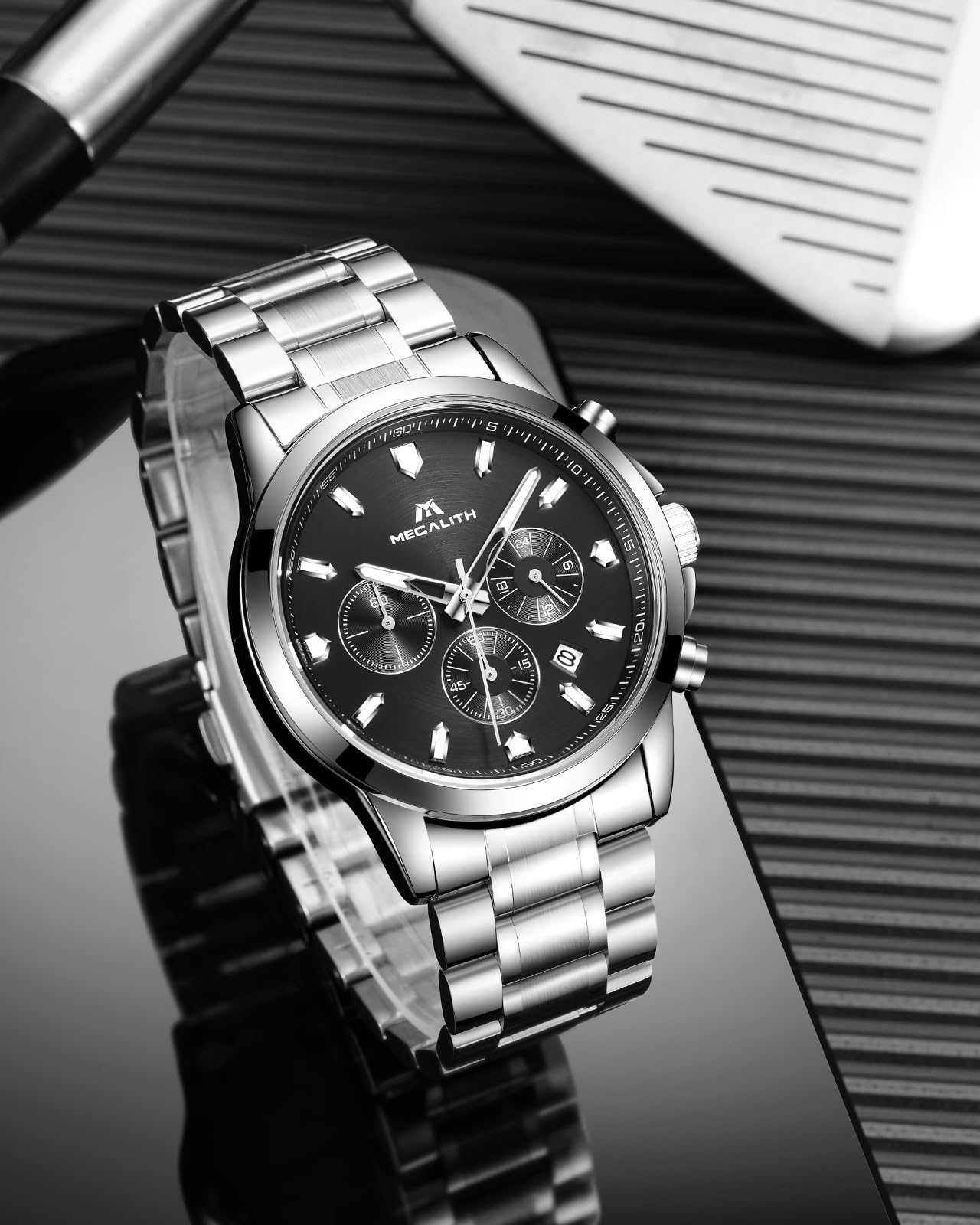 MEGALITH Reloj de Pulsera Elegante Hombre: Cronógrafo Impermeable Analogico Reloj con Fecha Luminosa - Regalo Aniversario Cumpleaños para Formal Negocios Hombre