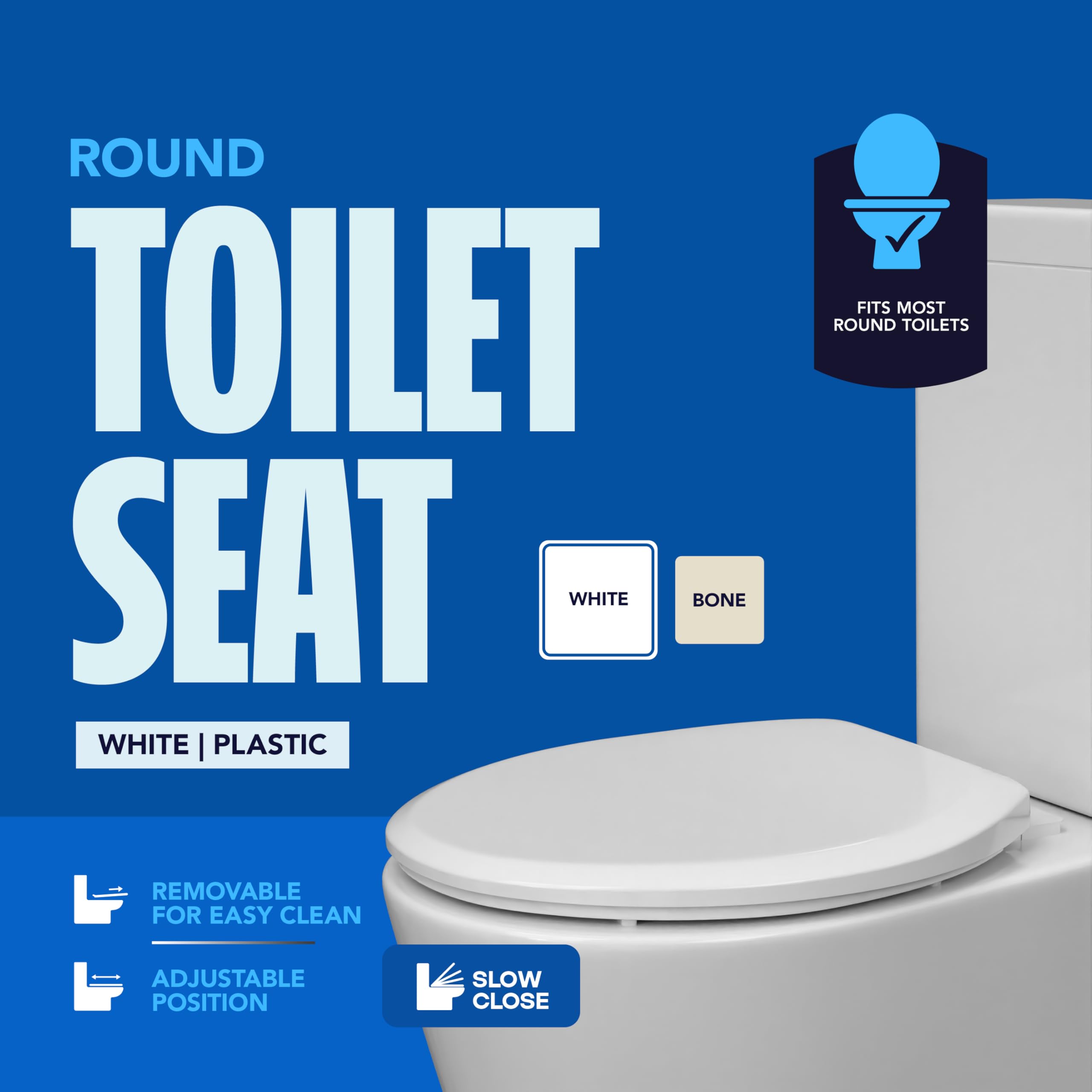 Condition photo showing New/Like New for highcraft w4tspr round plastic toilet seat slow close ? easy remove, white