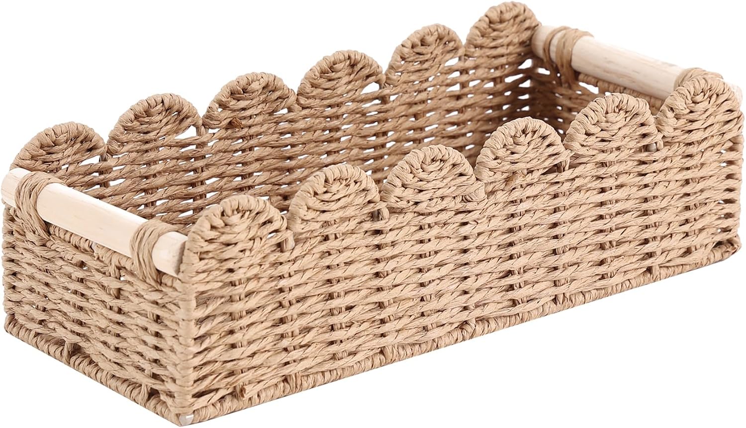Bathroom Storage Basket with Wooden Handles, Woven Toilet Tank Organizer