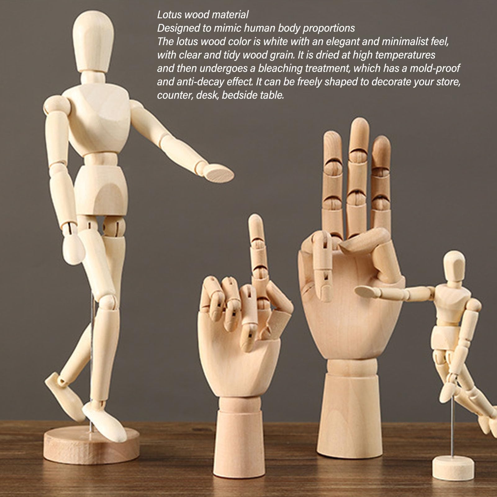 Flexible Wooden Hand Model, Moveable Fingers Manikin Hand Figure Artist Manikin Hand Model Art Sketching Painting for Home Office Desk Decoration (7116A 0201 Right Hand Small)