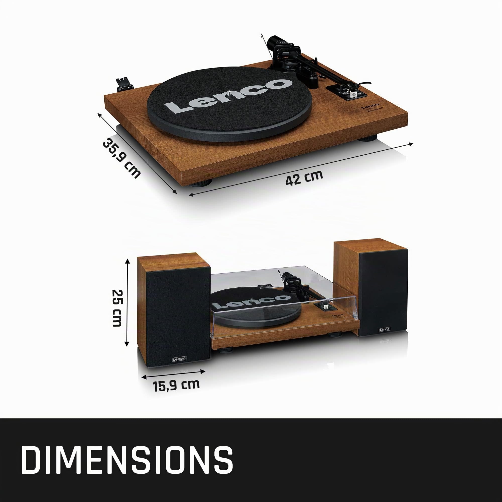 LENCO LS-480WD - Tourne-Disque avec amplificateur intégré et Bluetooth® Plus 2 Haut-parleurs externes, Bois