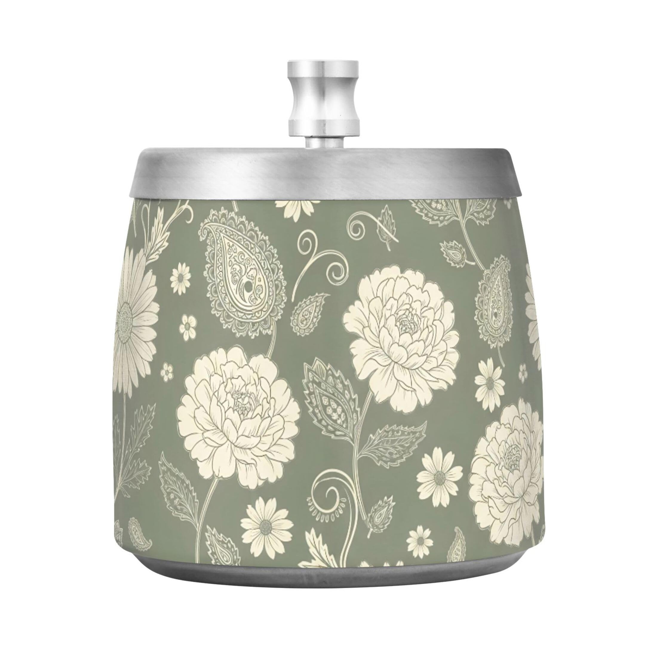 Kutsu Floral Ashtray for Cigarette, Smokeless Odorless Ash Tray Stainless Steel for Home Office, Anti-Slip Ashtray with Lid for Outdoor Balcony