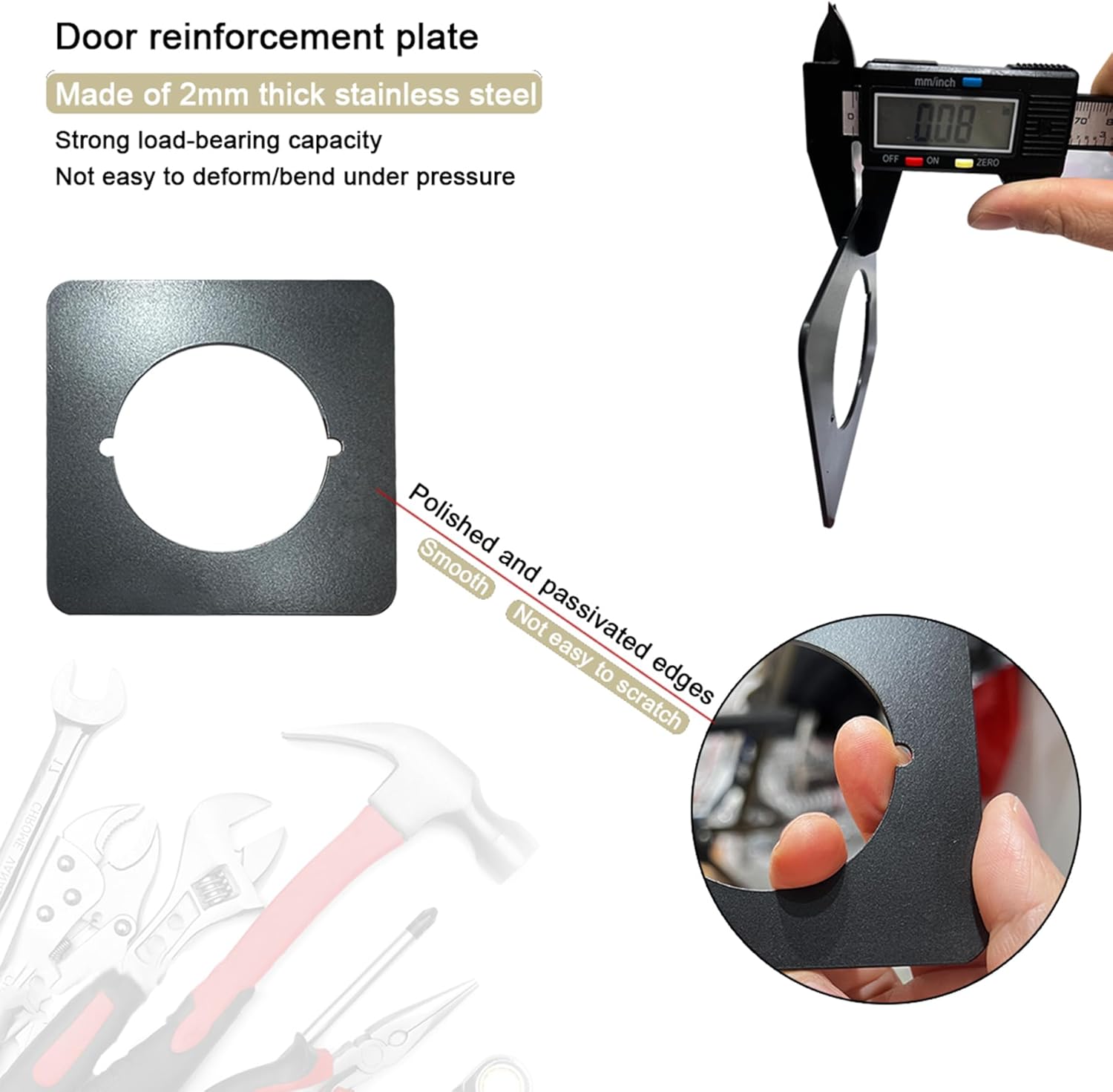 2 Pcs Square Door Knob Plate, Stainless Steel Door Reinforcement Plate, Scar Cover Backplate for Loose Door Knob & Deadbolt Repair, Door Handle Fixing Filler Plate for Damaged Door Area (Black)