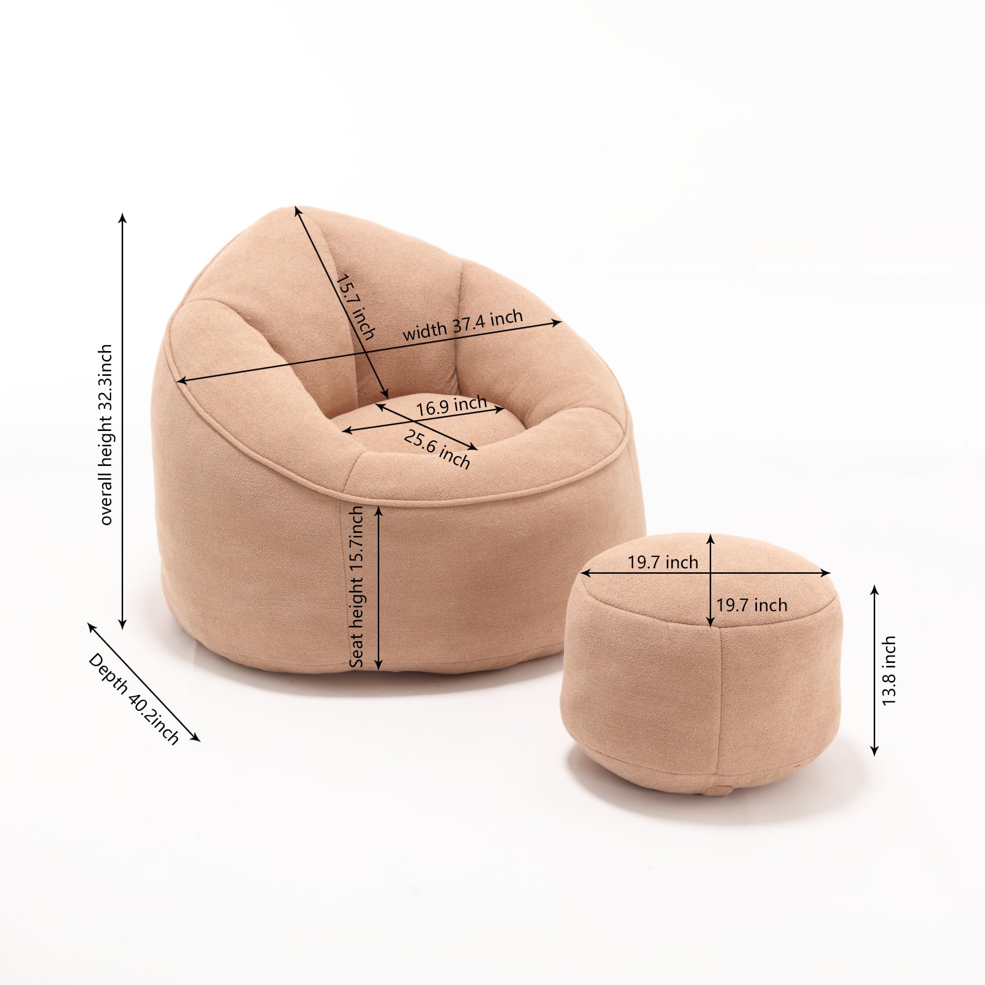 Cozy Bean Bag Sofa Chair with Ottoman,Modern High-Pressure Foam Lazy Seating for Living Room & Bedroom,Stylish Accent Chair (Tan)
