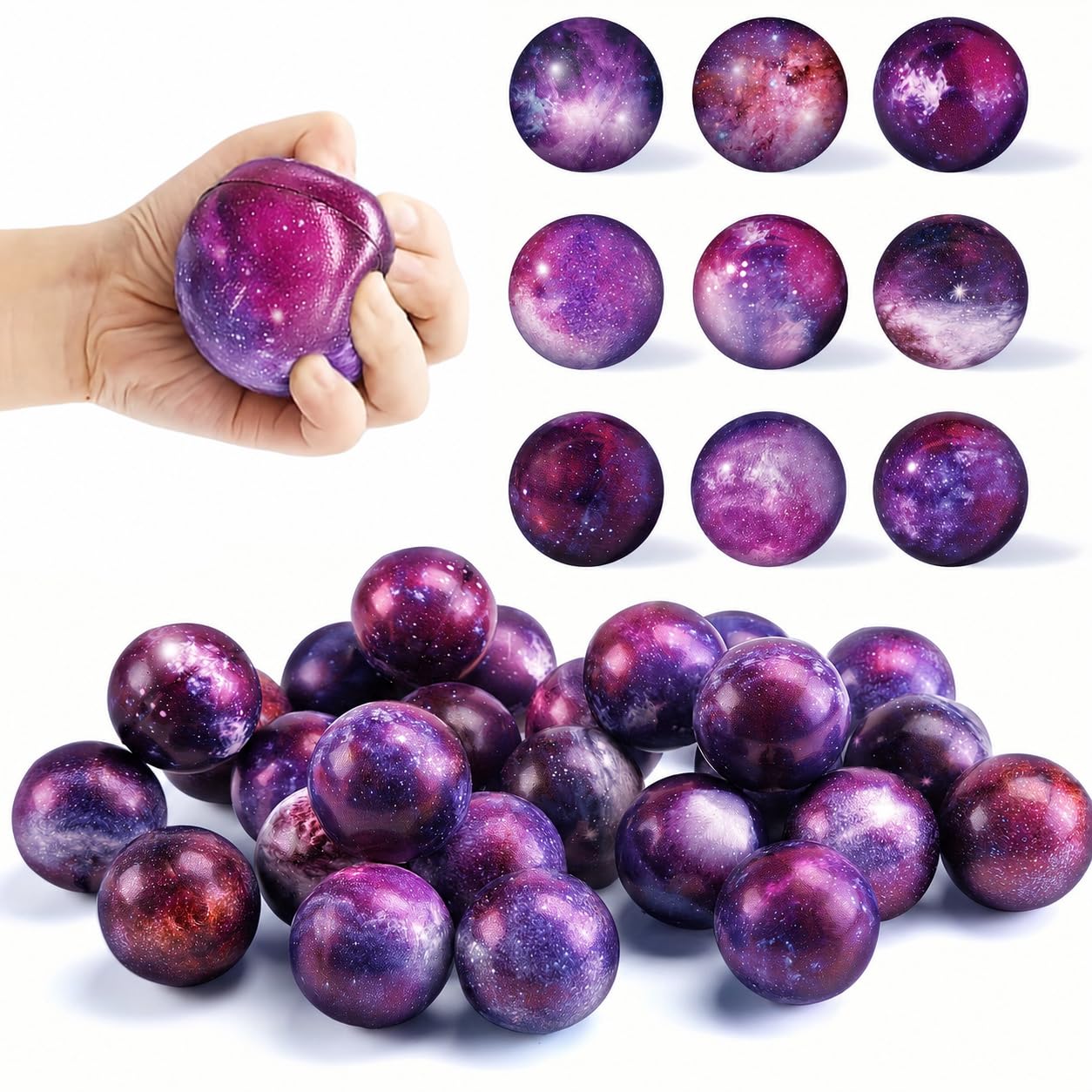 12 Pack Stress Balls, 6.3 cm Squishy Squeeze Balls with Assorted Space Designs, Soft Fidget Balls for Desk, Study Breaks, Party Bags, Classroom Rewards and Gift Bag Fillers